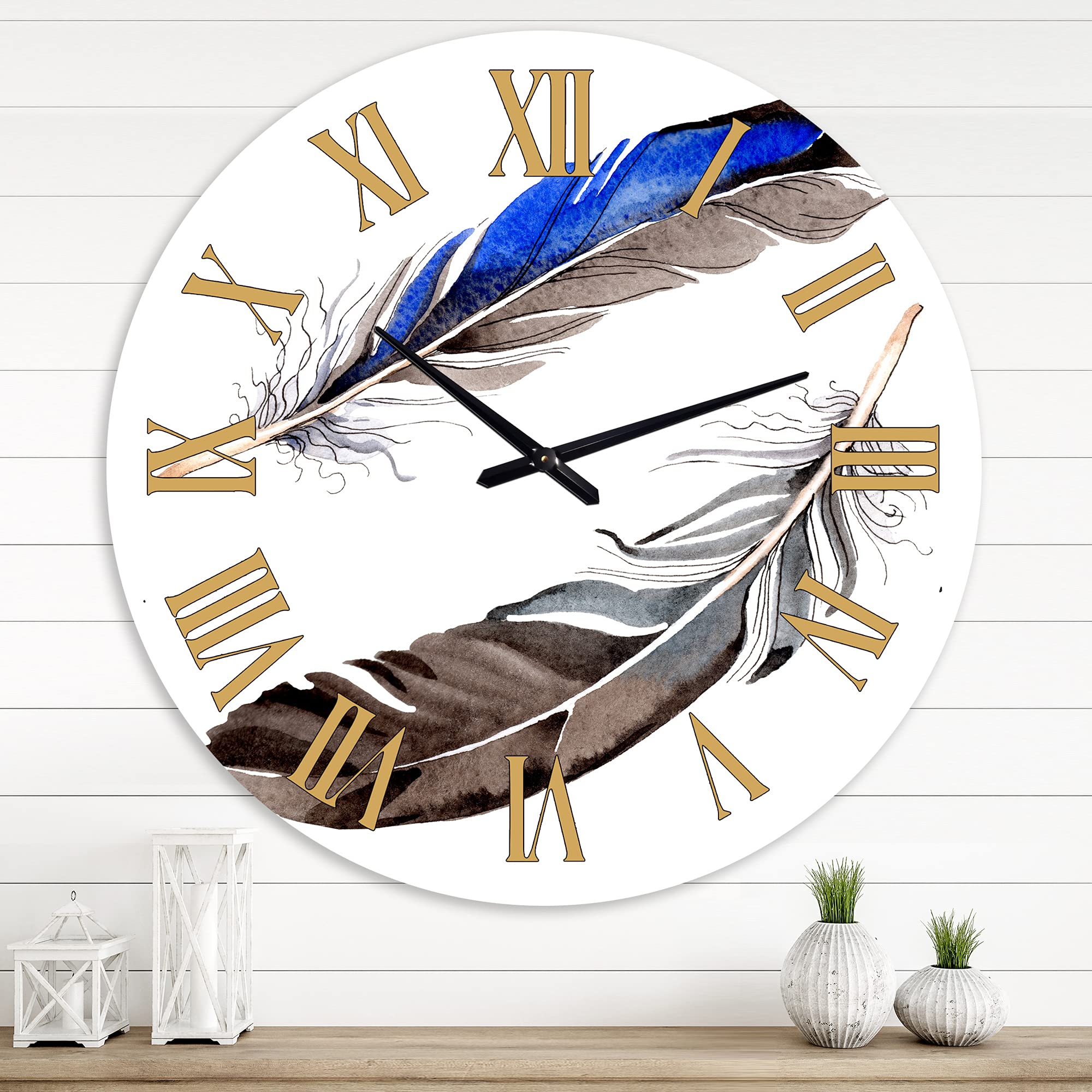 Bohemian Wall Clock with Colorful Boho Feathers - Large Eclectic World Cultures Wall Decor for Living Room, Bedroom & Office - Unique Home Decor Gift Idea