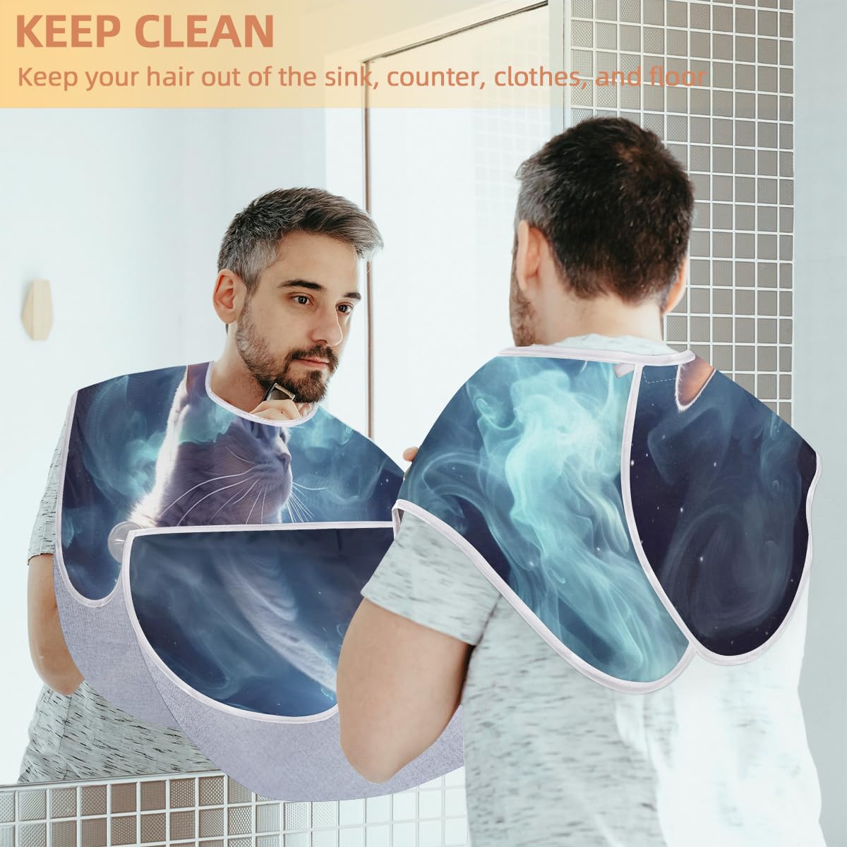 Men's Cat Pattern Shaving Bib - Waterproof Beard & Hair Dye Apron for Barbers, Stylists & DIY Grooming | Sink Hair Catcher & Barber Cape for Home Salon, Beard Trimming & Makeup Protection