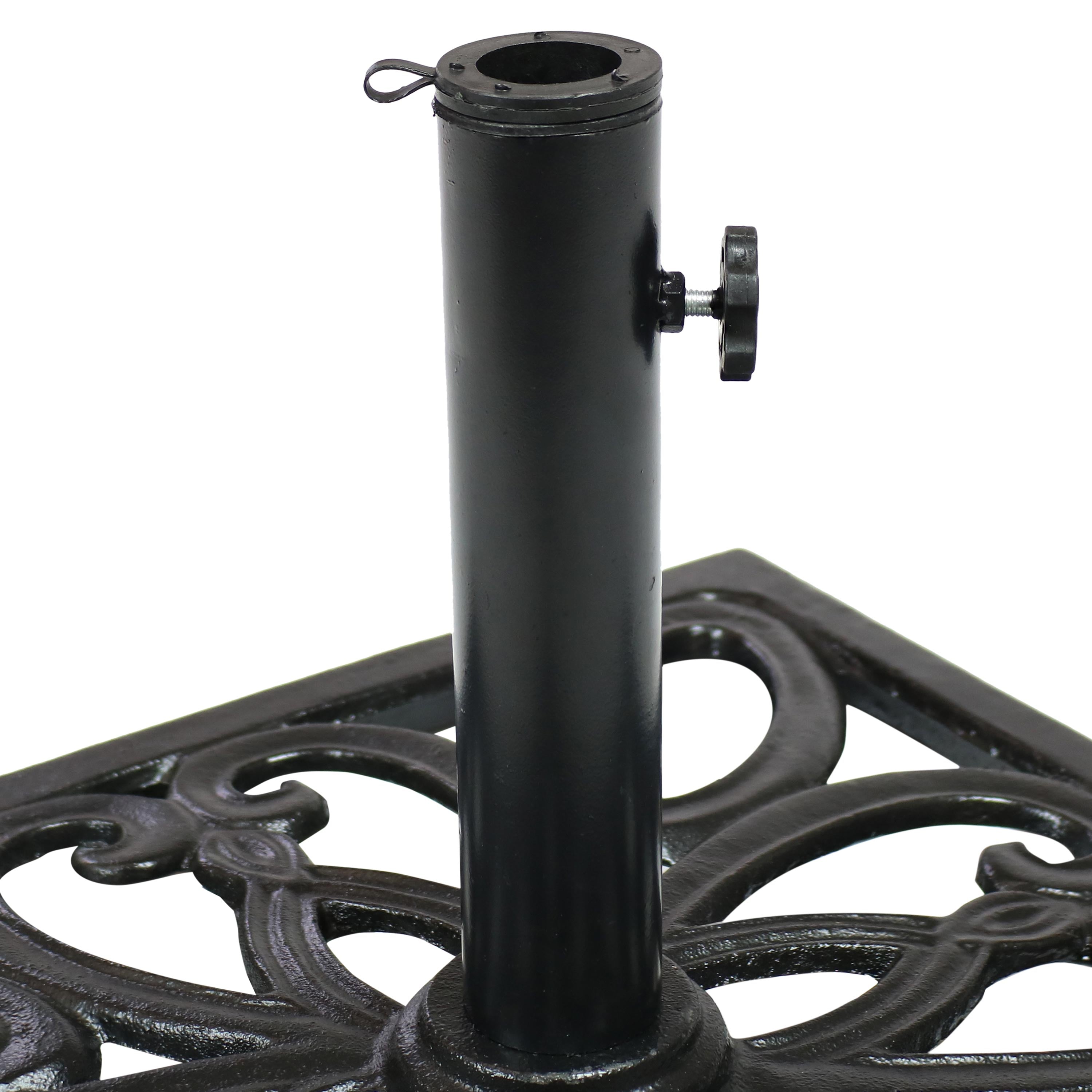 Sunnydaze Heavy Duty Cast Iron Imperial Black Geometric Patio Umbrella Base - 22 Inch Outdoor Garden, Poolside, and Backyard Decor for Stability and Style
