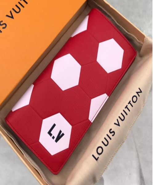 Authentic LV Brazza Wallet in Epi Leather - Hexagon Red Design for Men | Luxury Slim Bifold Wallet for Everyday Use & Travel | Perfect Gift for Business Professionals
