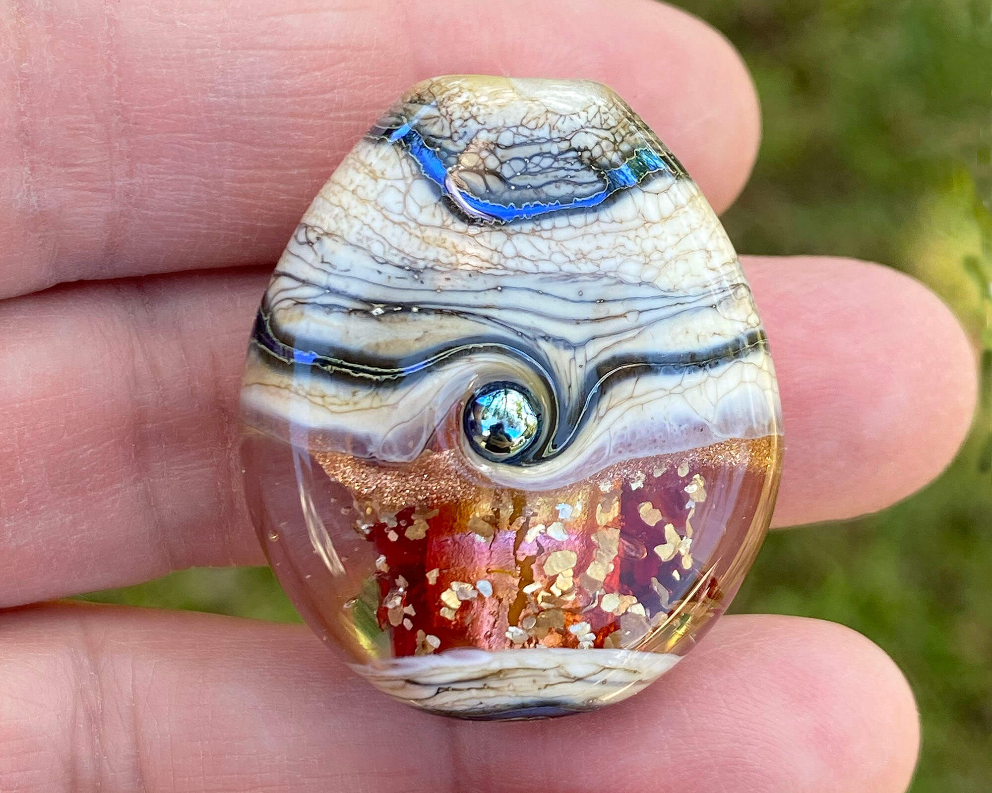 Handmade Golden Fire Organic Lampwork Glass Focal Bead - SRA Certified Artisan Jewelry Bead for Necklace, Bracelet & DIY Craft Projects