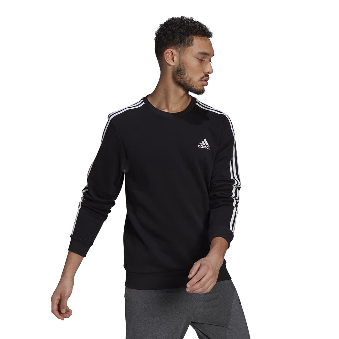 Adidas Men's Essentials Fleece 3-Stripes Sweatshirt | Comfortable Cotton Pullover Hoodie for Casual Wear, Gym & Street Style | Perfect for Workouts, Lounging & Everyday Fashion