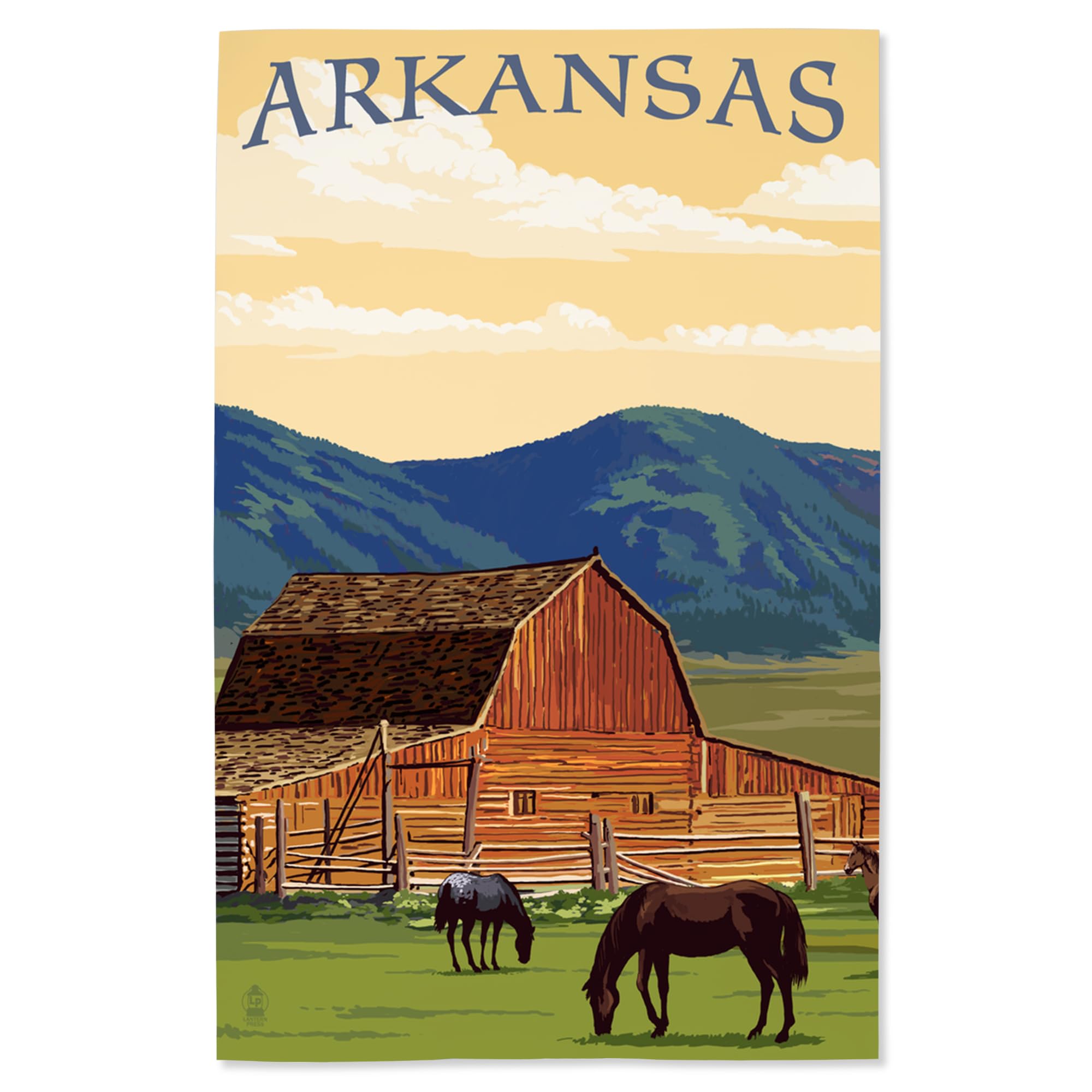 Lantern Press 16x24 Inch Giclee Art Print - Arkansas Countryside Landscape with Horses and Red Barn - Perfect for Home Decor, Living Room Wall Art & Farmhouse Style Interiors