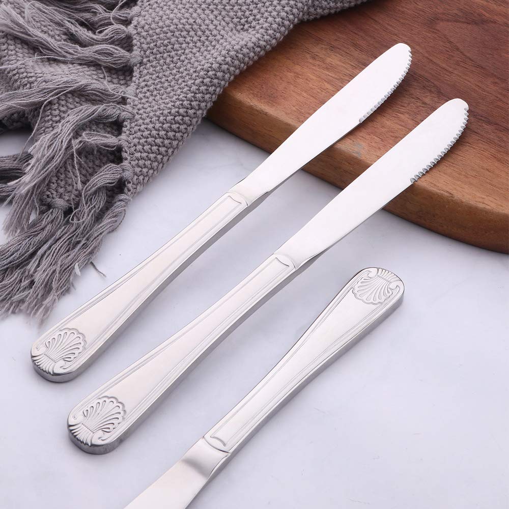 Meisha Toulouse 12-Piece Stainless Steel Dinner Knives Set - Mirror Polished Butter & Table Knives (8.94 Inches, Silver) - Perfect for Home Dining, Kitchen Essentials & Formal Dinner Parties