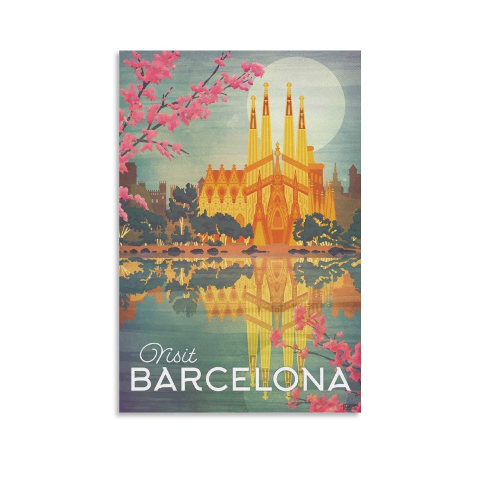 Vintage Travel Poster Spain Barcelona - Canvas Art Wall Decor Print Modern Family Bedroom Home Office Decor 24x36 Inches (60x90cm) - Perfect for Living Room, Bedroom, Dorm & Office Wall Decoration