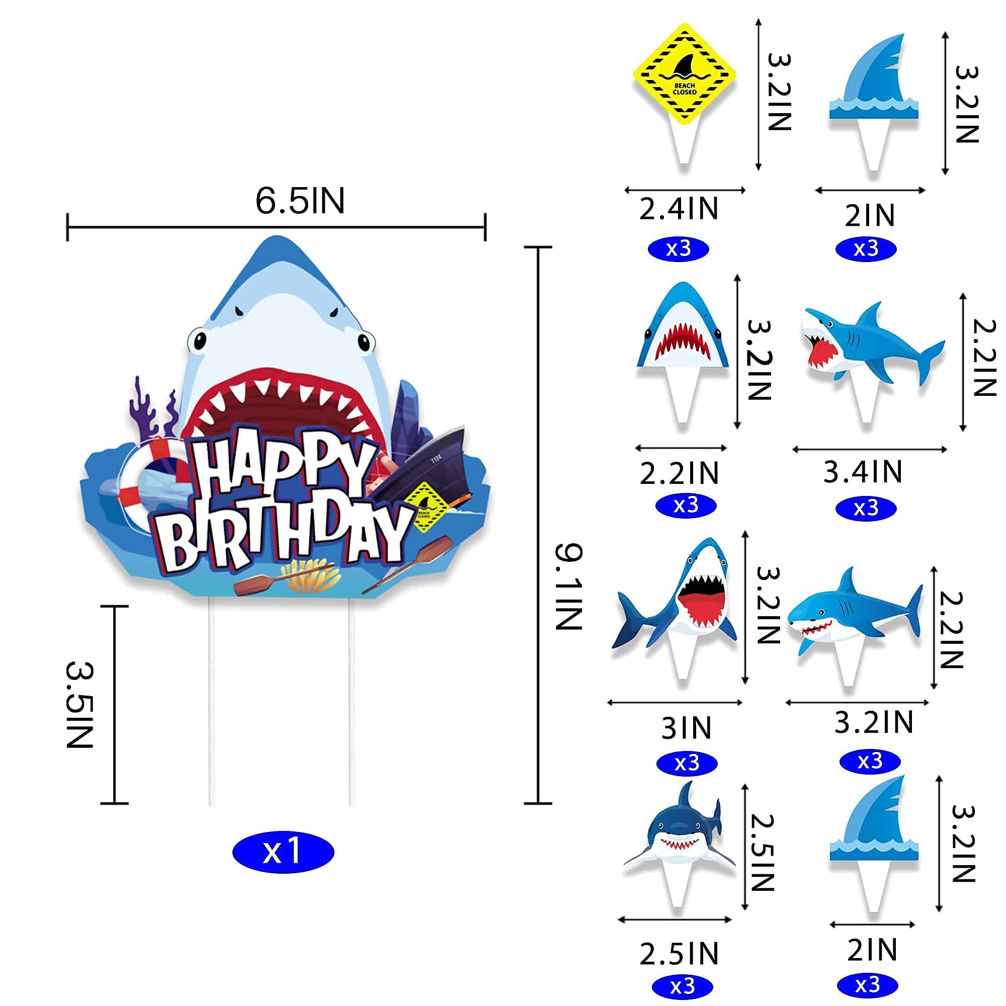 25pcs Shark Cake Topper Set - Fun Shark Birthday Party Decorations for Boys, Kids Shark Theme Party Supplies - Perfect for Birthday Cakes, Cupcakes, and Ocean-Themed Celebrations