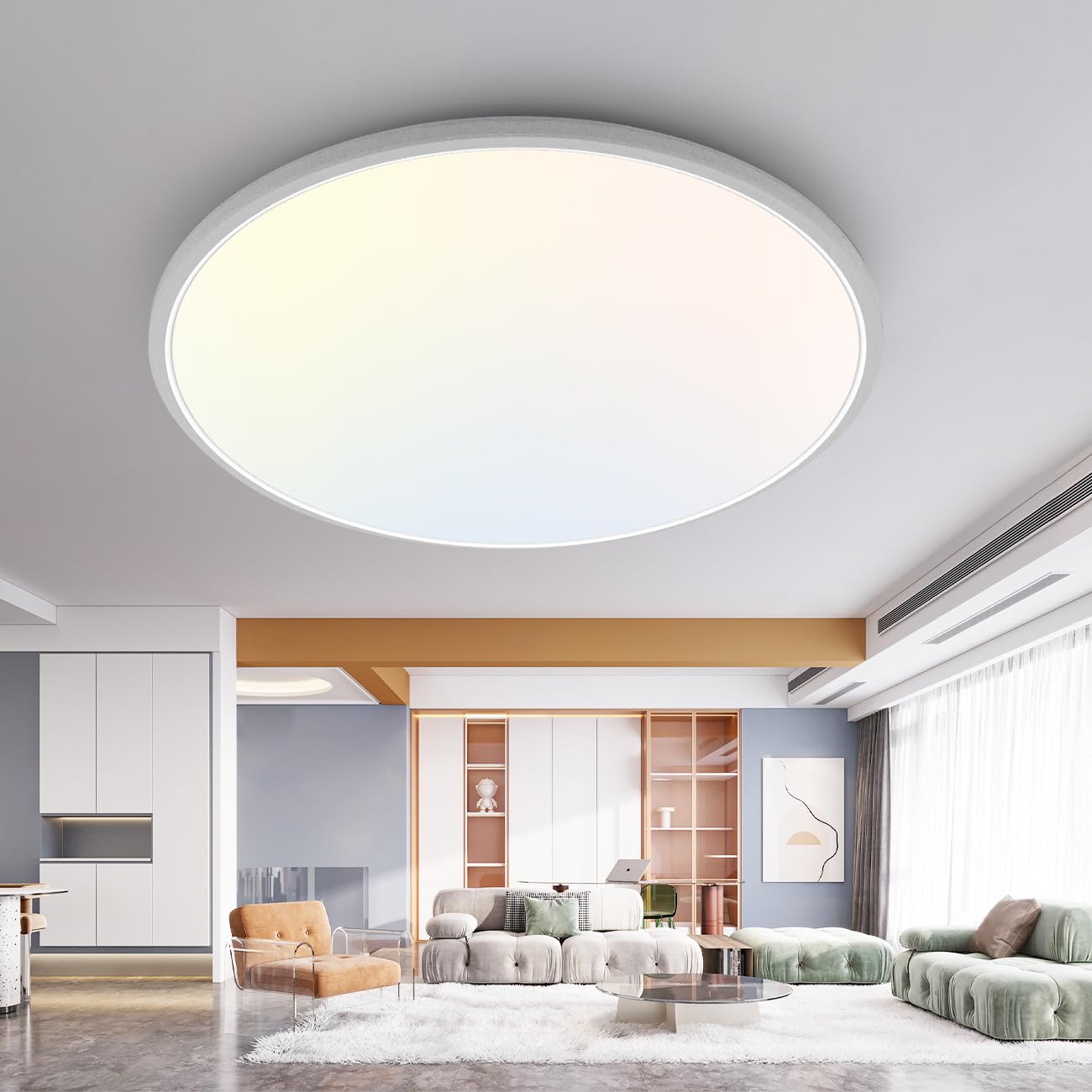 16.5 Inch Dimmable LED Flush Mount Ceiling Light - 3000K/4500K/6000K 3-Color Adjustable, 36W 4200LM Energy Saving Fixture - Perfect for Kitchen, Bedroom, Living Room & Hallway Lighting (White) | Modern Home & Office Interior Design Solution
