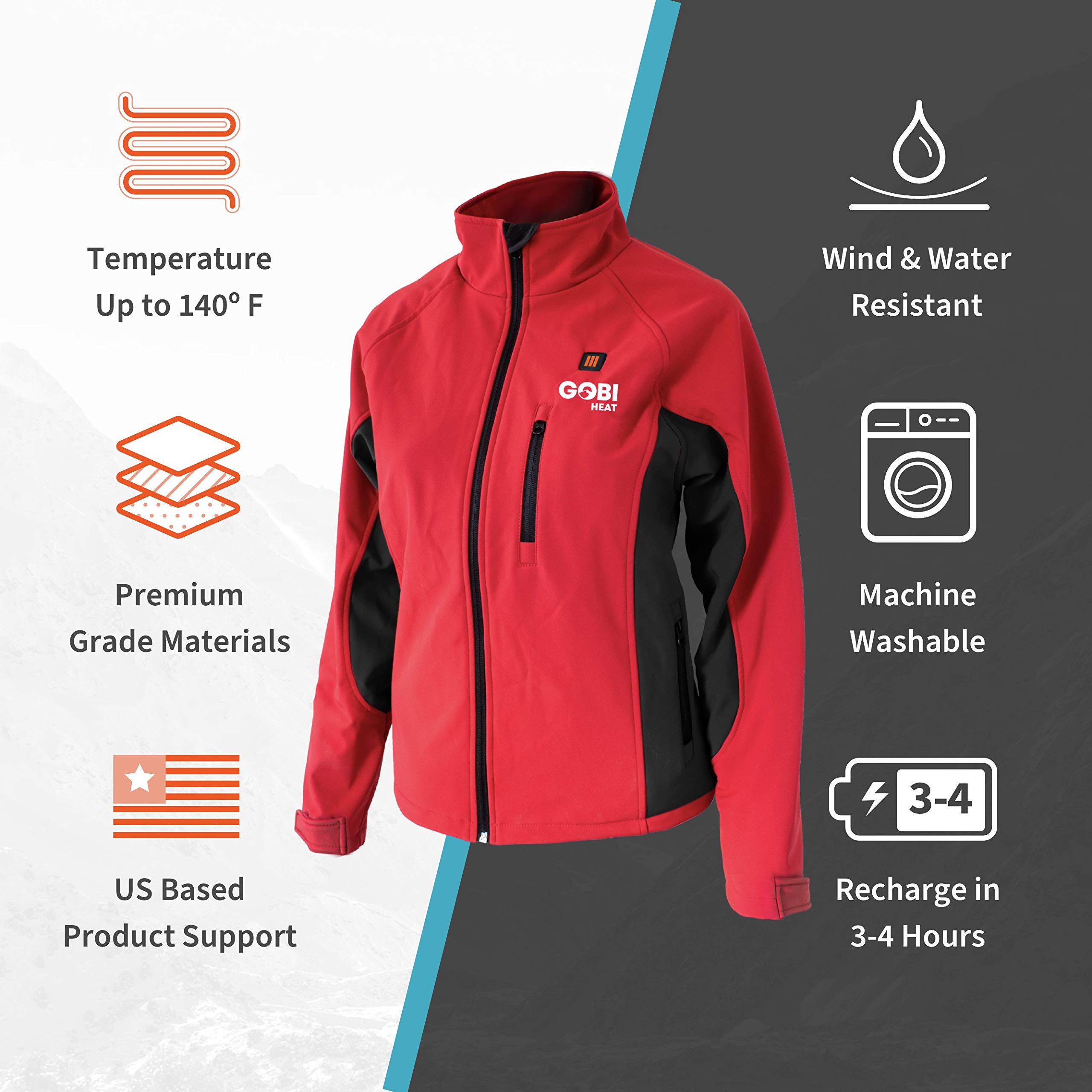 Sahara Women's Heated Jacket with 10-Hour Battery & USB Charger | Machine Washable Winter Coat for Outdoor Activities, Hiking, and Cold Weather Commuting