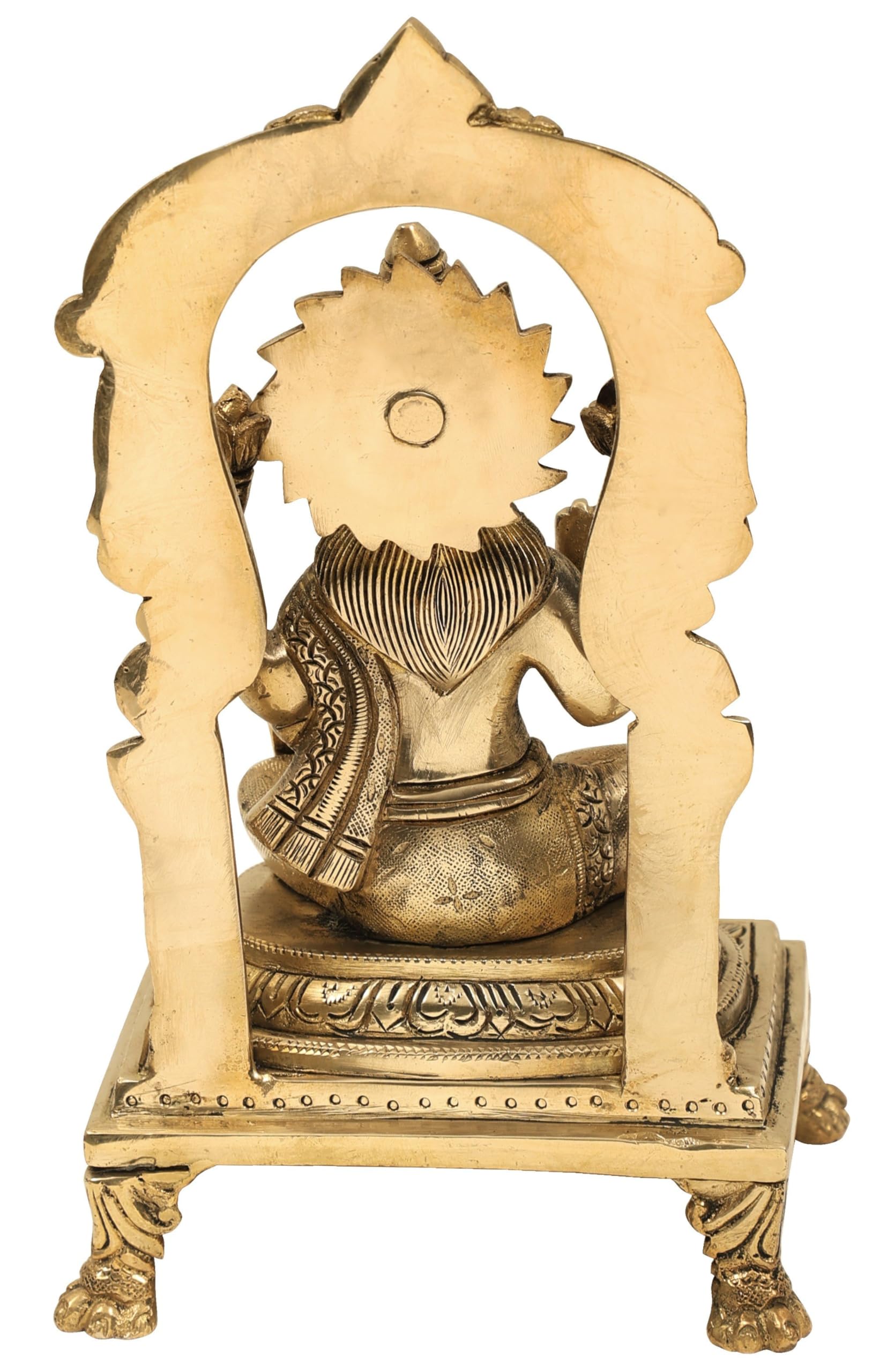 9 Inch Brass Goddess Lakshmi Statue Seated on Kirtimukha Prabhawali Throne - Handmade in India | Hindu Deity Home Decor for Altar, Meditation & Spiritual Gifts