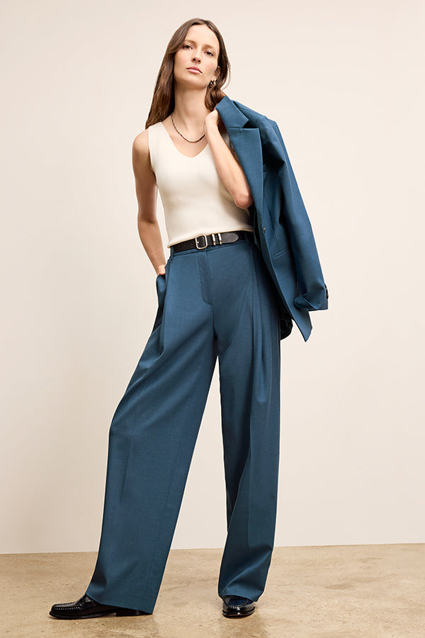 Rina Sculptural Pant - Washable Wool Twill Pants for Women | Bluebell | Perfect for Office Wear & Casual Outfits