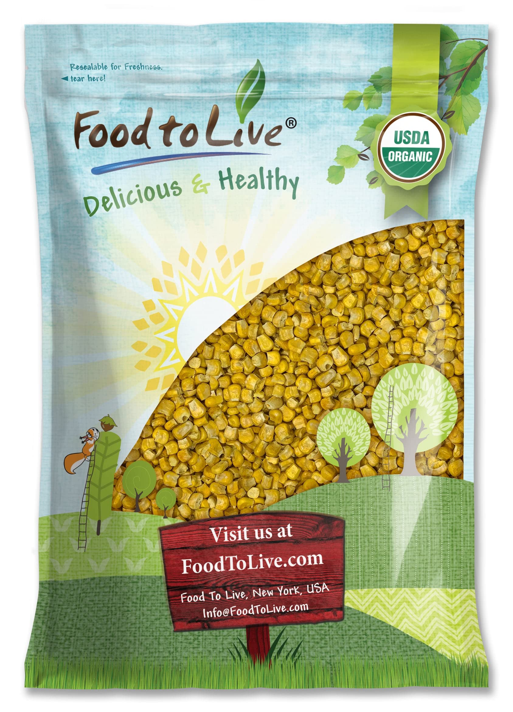 Food to Live Organic Super Sweet Corn, 3 Pounds - Freeze-Dried Non-GMO Kernels | Kosher Certified | USA Grown | Healthy Bulk Snack for Camping, Hiking & Emergency Food Storage