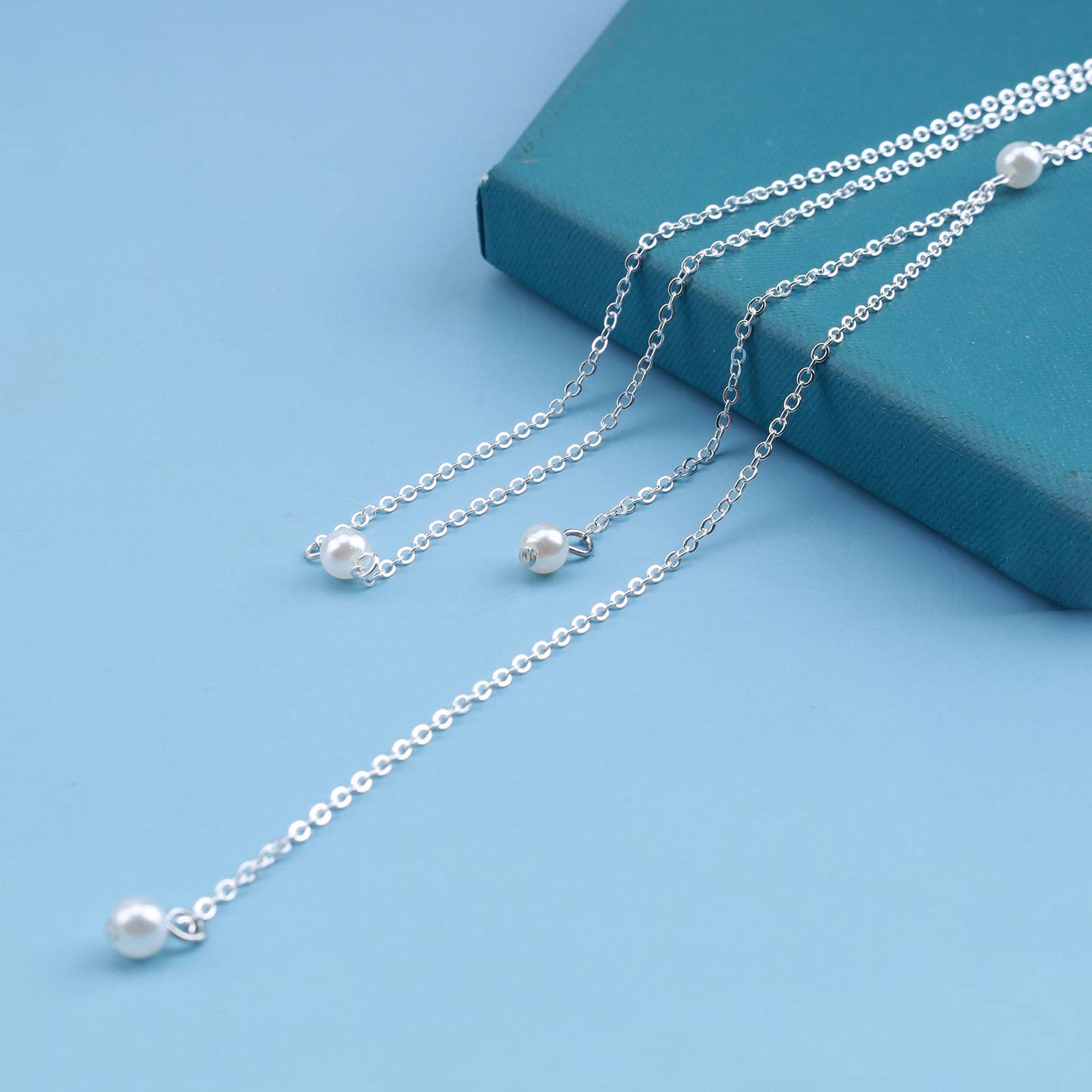 Boho Pearl Back Chain Necklace - Silver Layered Body Jewelry for Women | Bridal, Beach, Summer Fashion Accessory | Elegant Pearl Drop Necklace for Weddings, Parties & Vacations