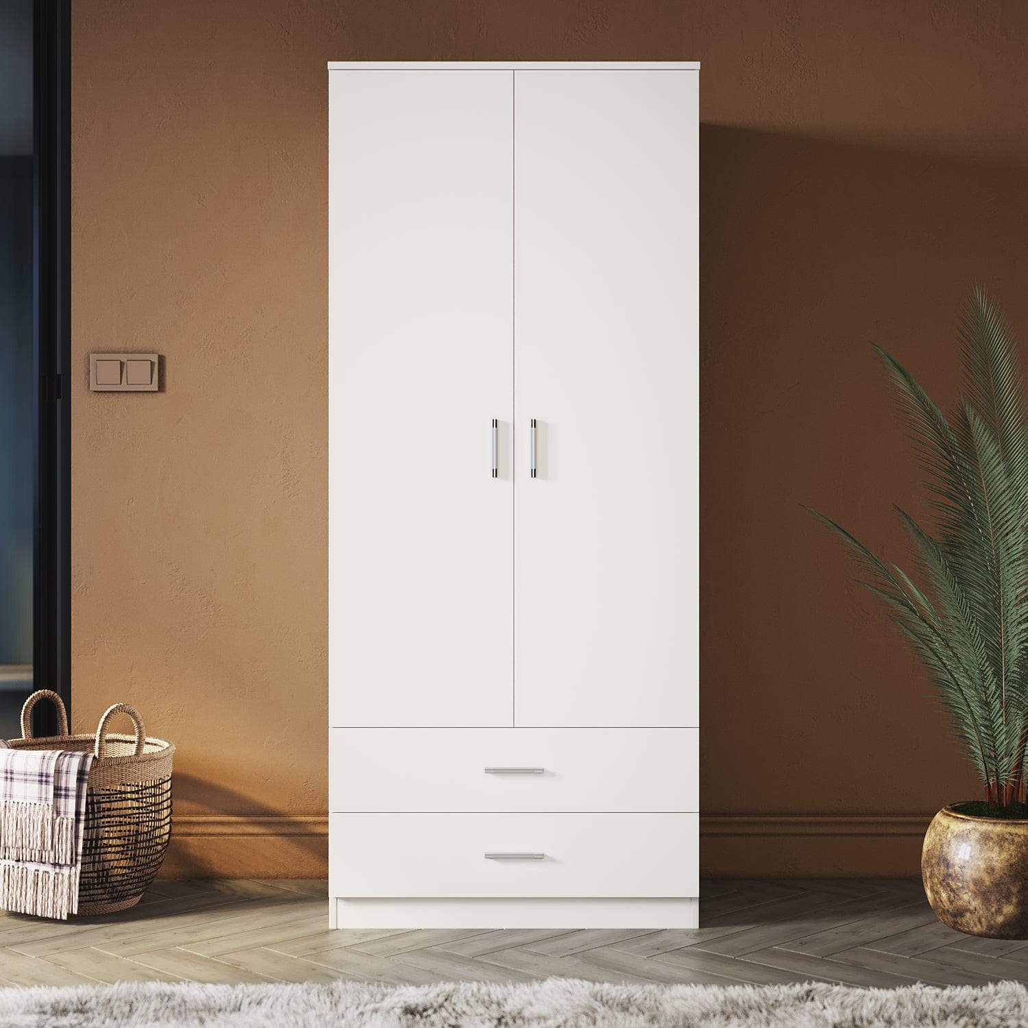 Stylish 2-Door 2-Drawer Wardrobe Cabinet 180cm - Modern Storage Solution for Bedroom, Closet & Living Room Organization