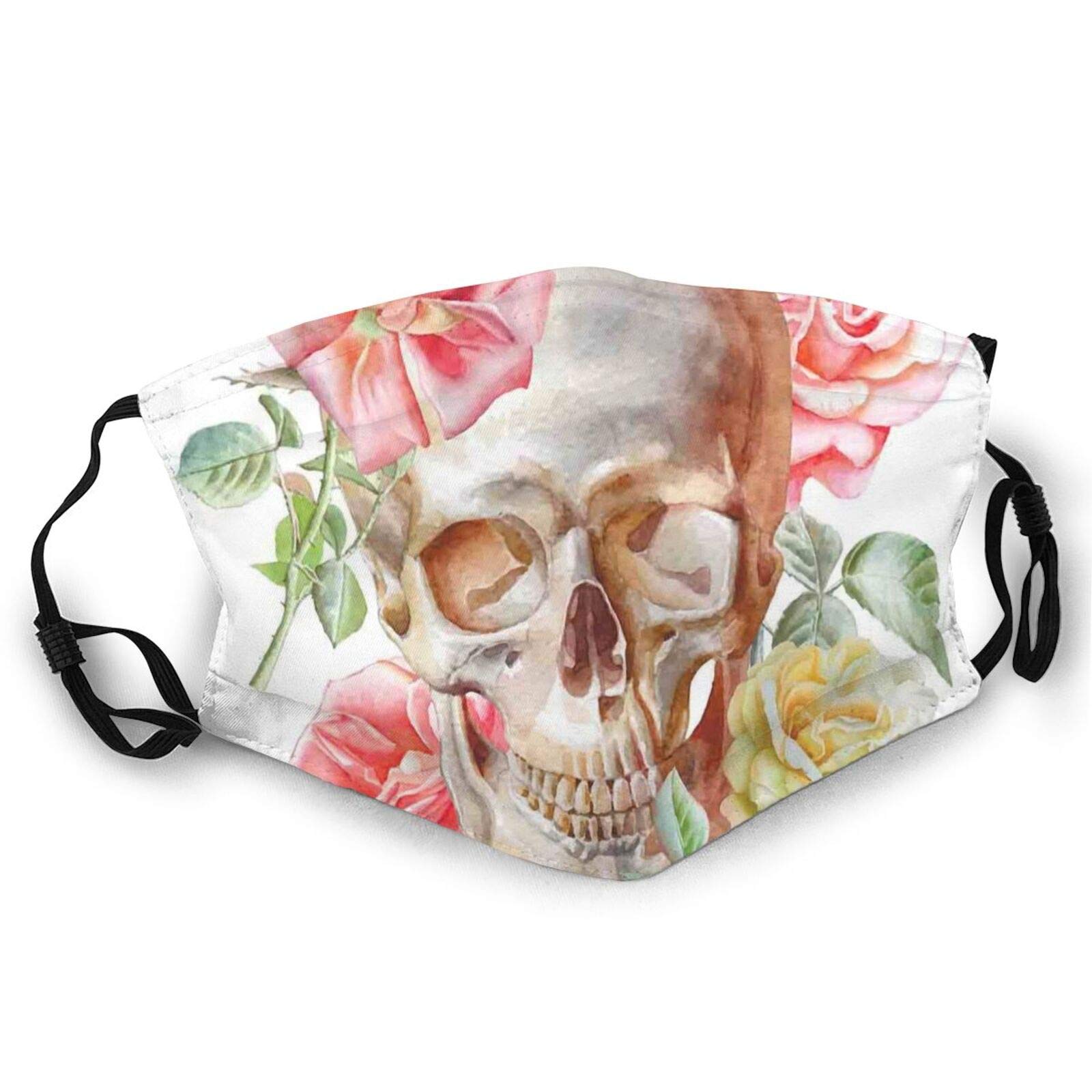 Skull with Roses Face Mask - Reusable Washable Balaclava for Men & Women - Gothic Humor & Romantic Evil Art Design - Perfect for Outdoor Activities, Halloween, Cosplay & Daily Use