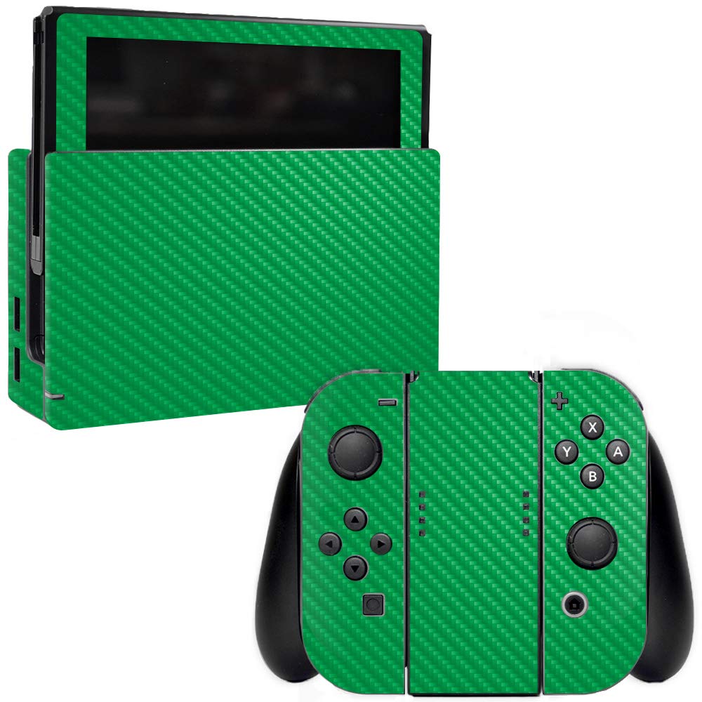 MightySkins Carbon Fiber Skin for Nintendo Switch - Solid Green | Protective & Durable Textured Cover | Easy to Apply & Remove | Made in USA | Perfect for Gaming, Travel & Customization