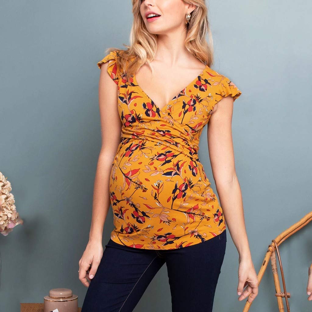 Trendy Maternity Nursing Top - V-Neck Short Sleeve Striped Blouse for Pregnant Women | Comfortable & Stylish Breastfeeding Shirt for Work, Dates & Everyday Wear