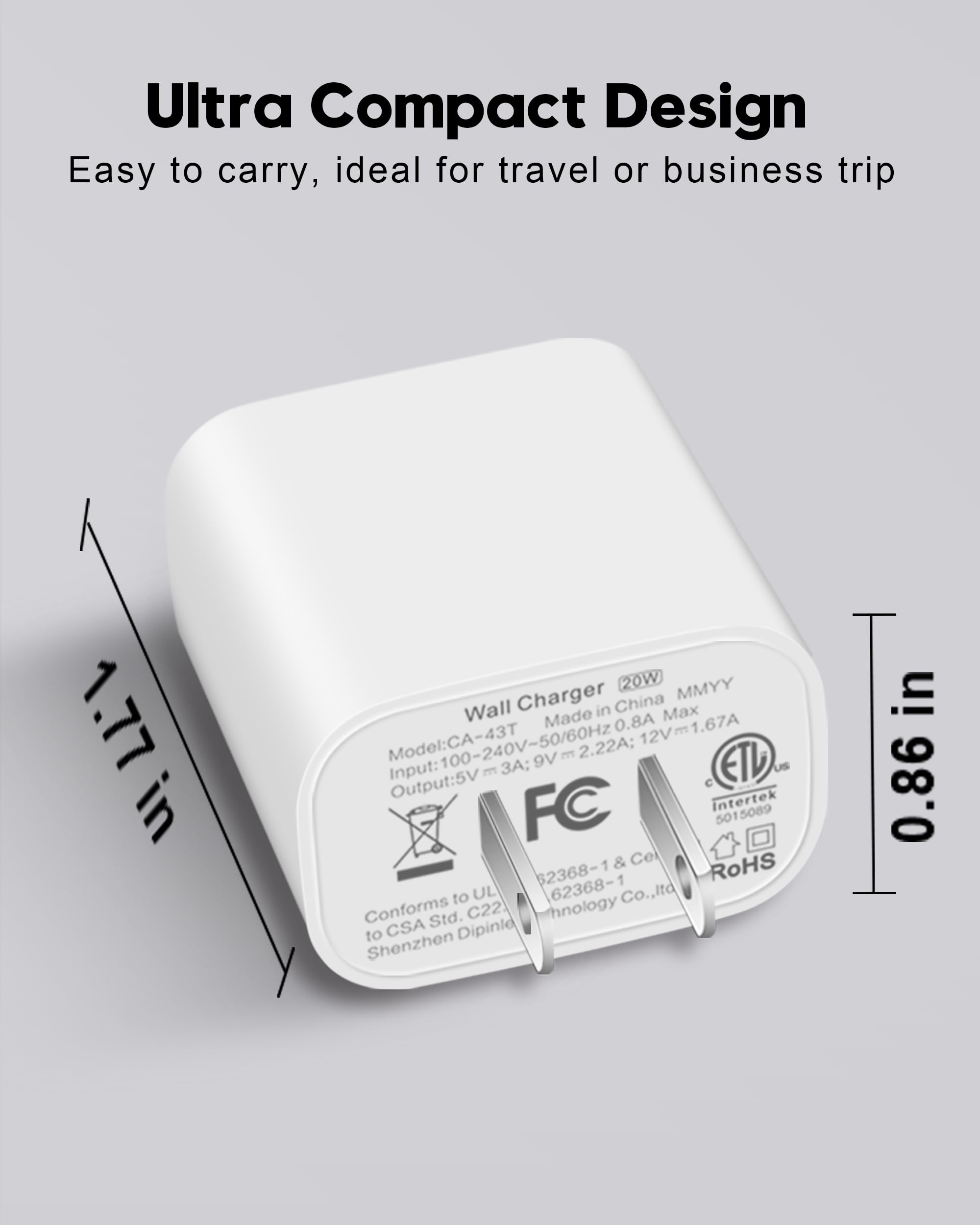 20W USB C Fast Wall Charger for iPhone 16/16 Pro/16 Pro Max/15/14/13 & iPad - PD 3.0 Quick Charge Power Adapter - Compatible with iPhone, iPad Pro/Air/Mini, Samsung Galaxy S24/S23, Google Pixel 9/8/7 - Perfect for Home, Office & Travel Charging