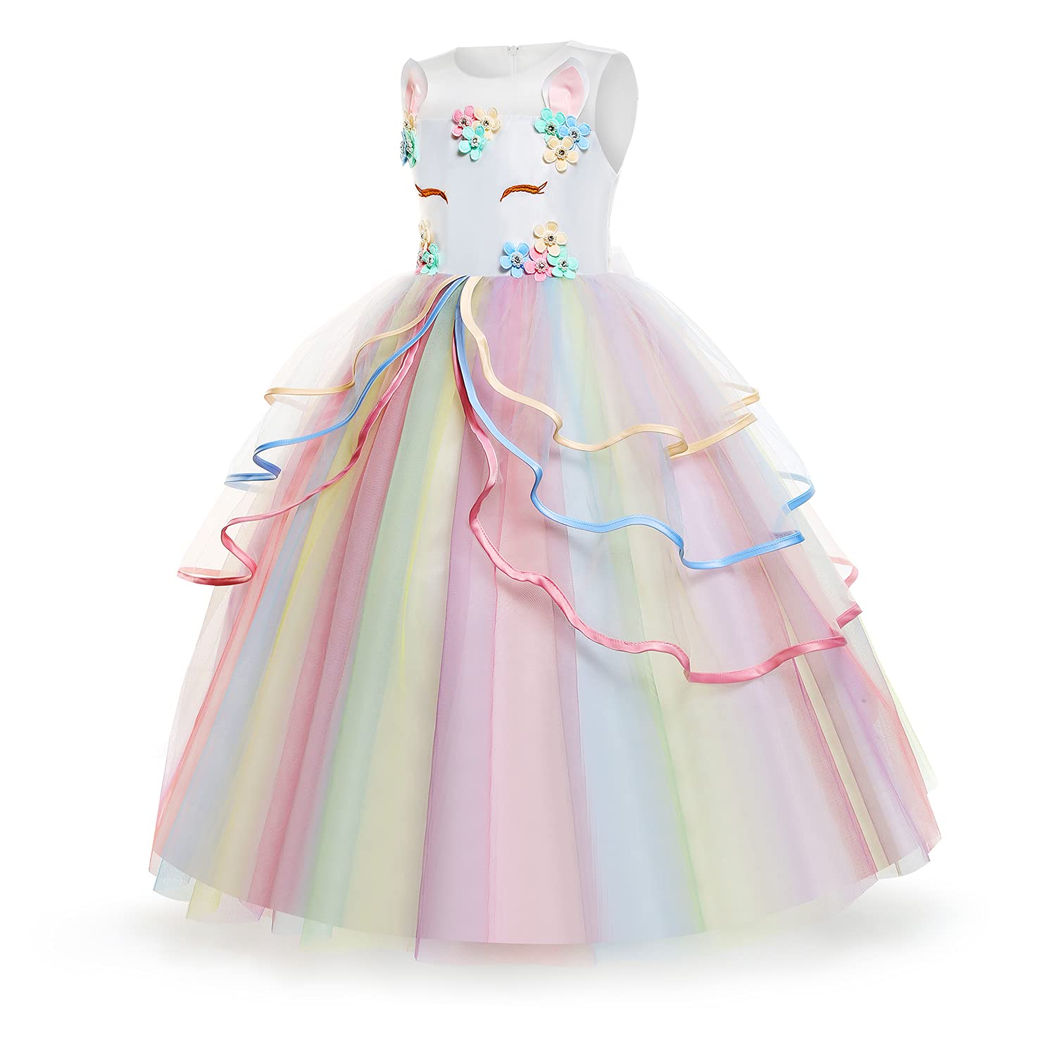 Magical Unicorn Princess Dress for Girls - Sparkly Long Satin Gown with Unicorn Headband | Perfect for Birthday Parties, Pageants, Halloween Costumes & Fantasy Dress-Up Play