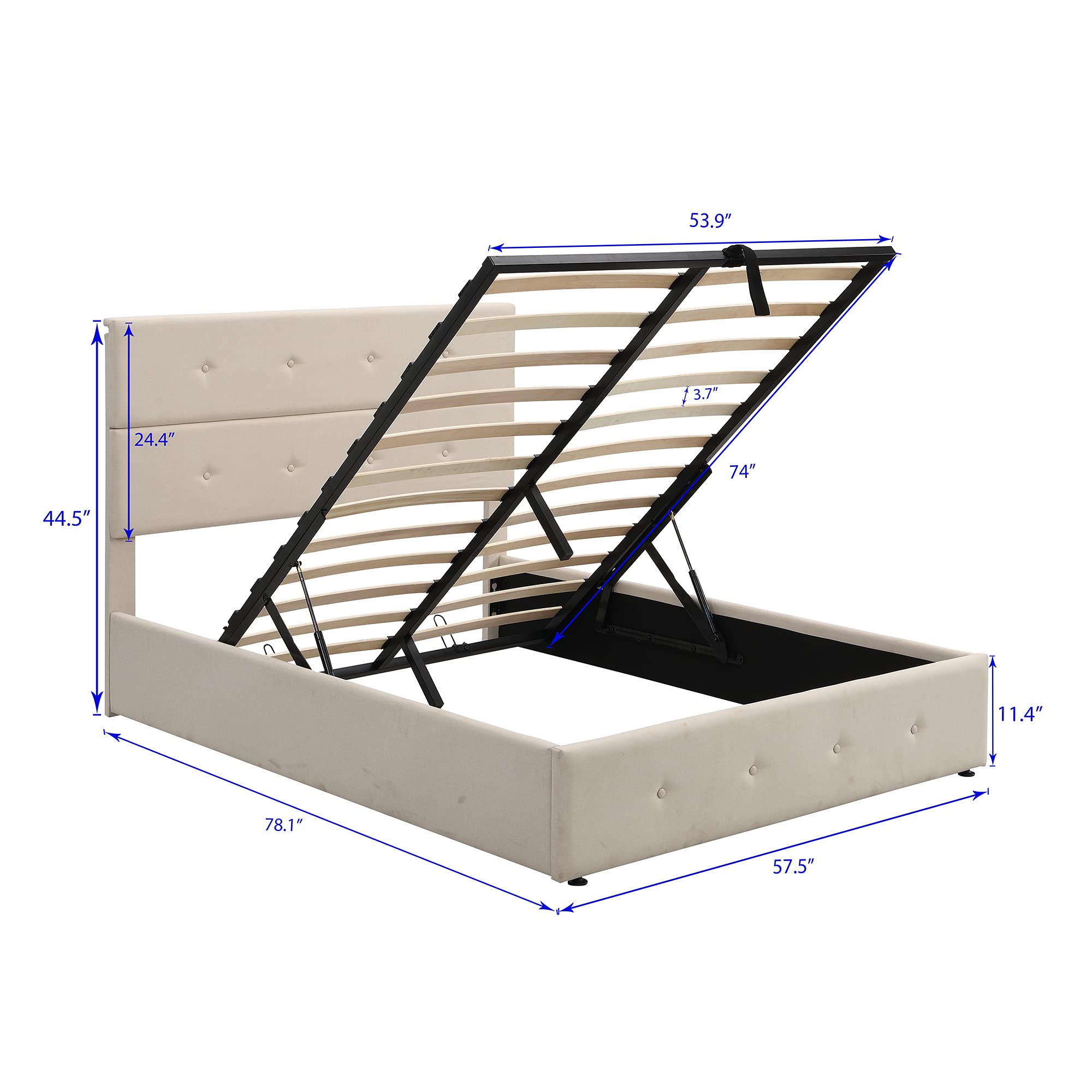 Merax Full Size Upholstered Platform Bed with Wooden Slat Support & Under Bed Storage - Beige Modern Bed Frame for Small Spaces, Guest Rooms & Apartments
