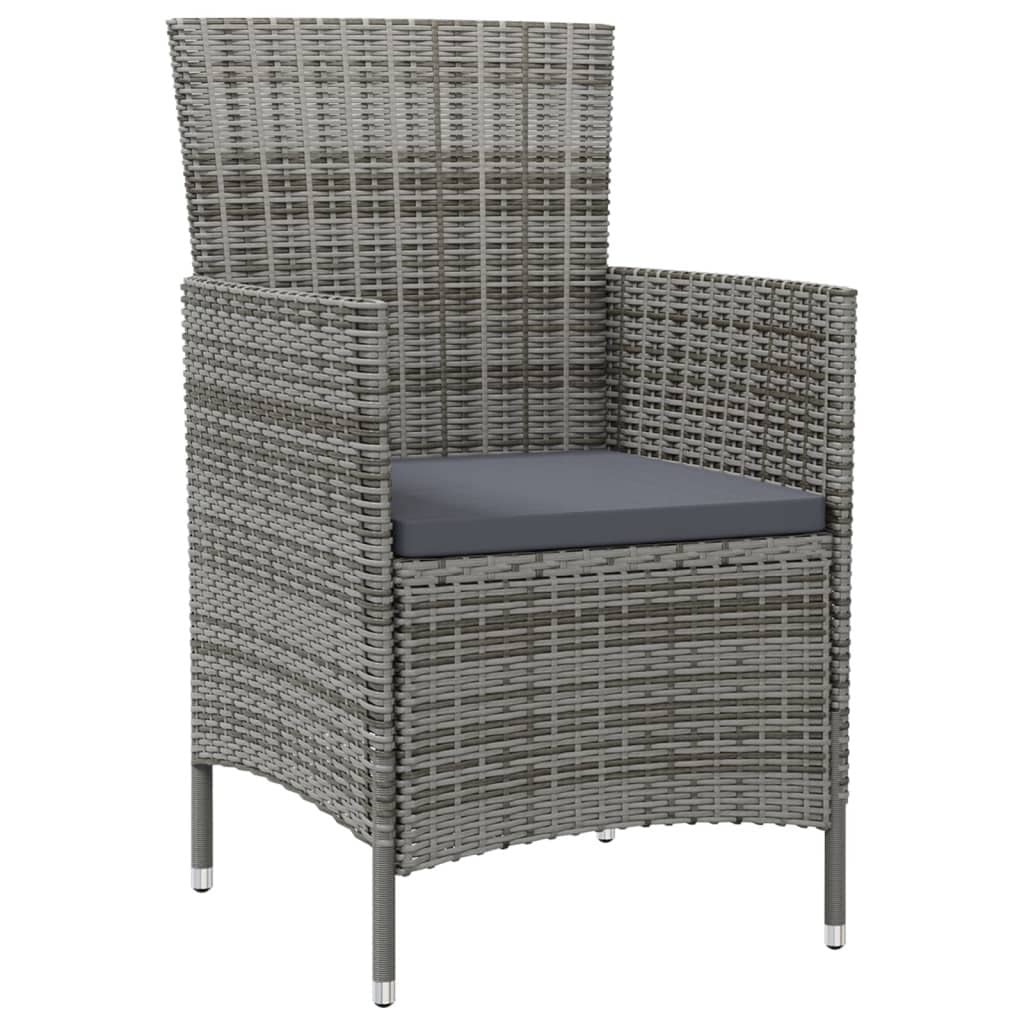 vidaXL 3-Piece Patio Dining Set with Cushions - Gray Poly Rattan Outdoor Furniture for Garden, Terrace, Balcony - Perfect for Al Fresco Dining, Backyard BBQs & Relaxing Outdoors