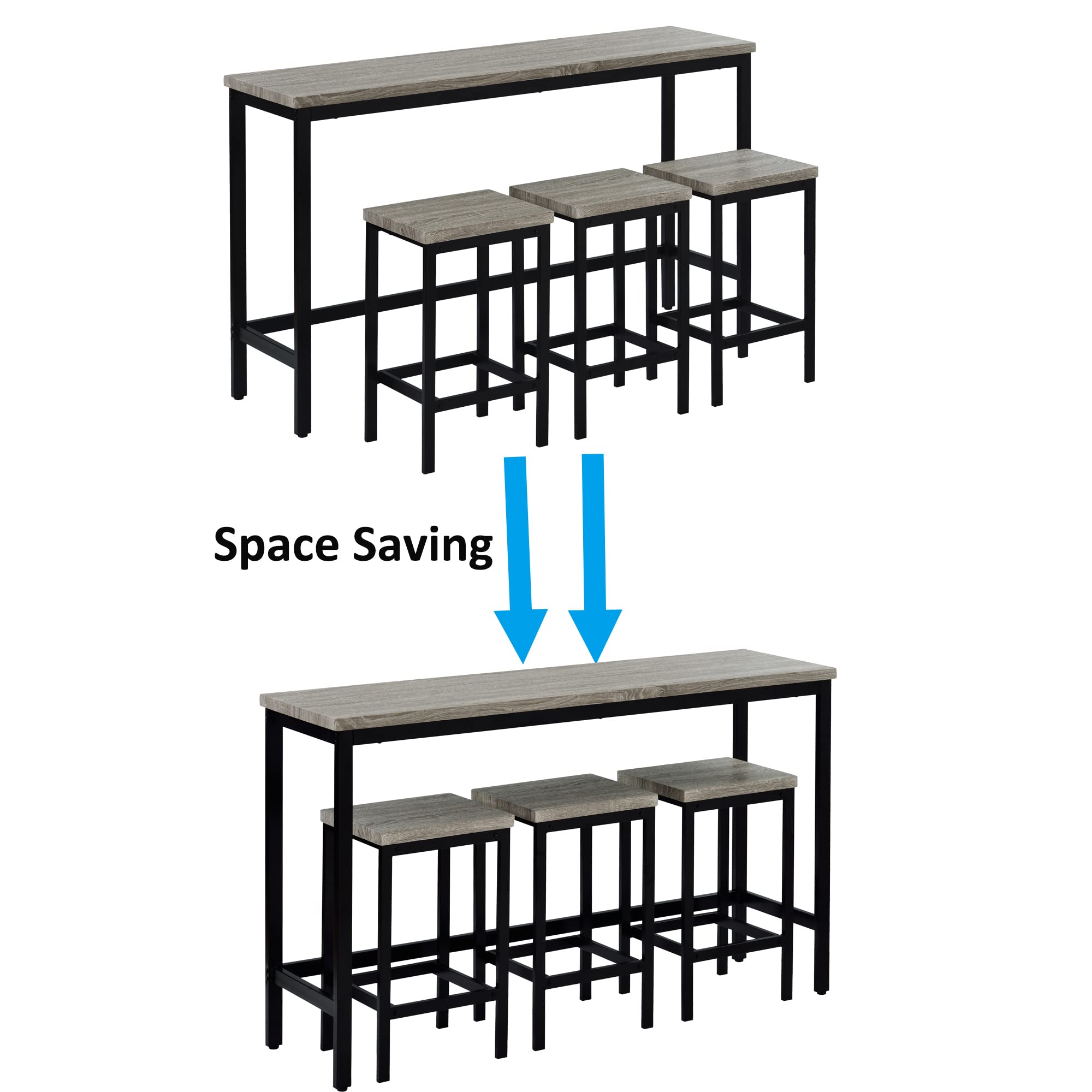 **Merax 4-Piece Dining Table Set with 3 Stools & Footrest - Modern Gray Kitchen & Living Room Bar Table for Small Spaces, Breakfast Nooks & Apartments**