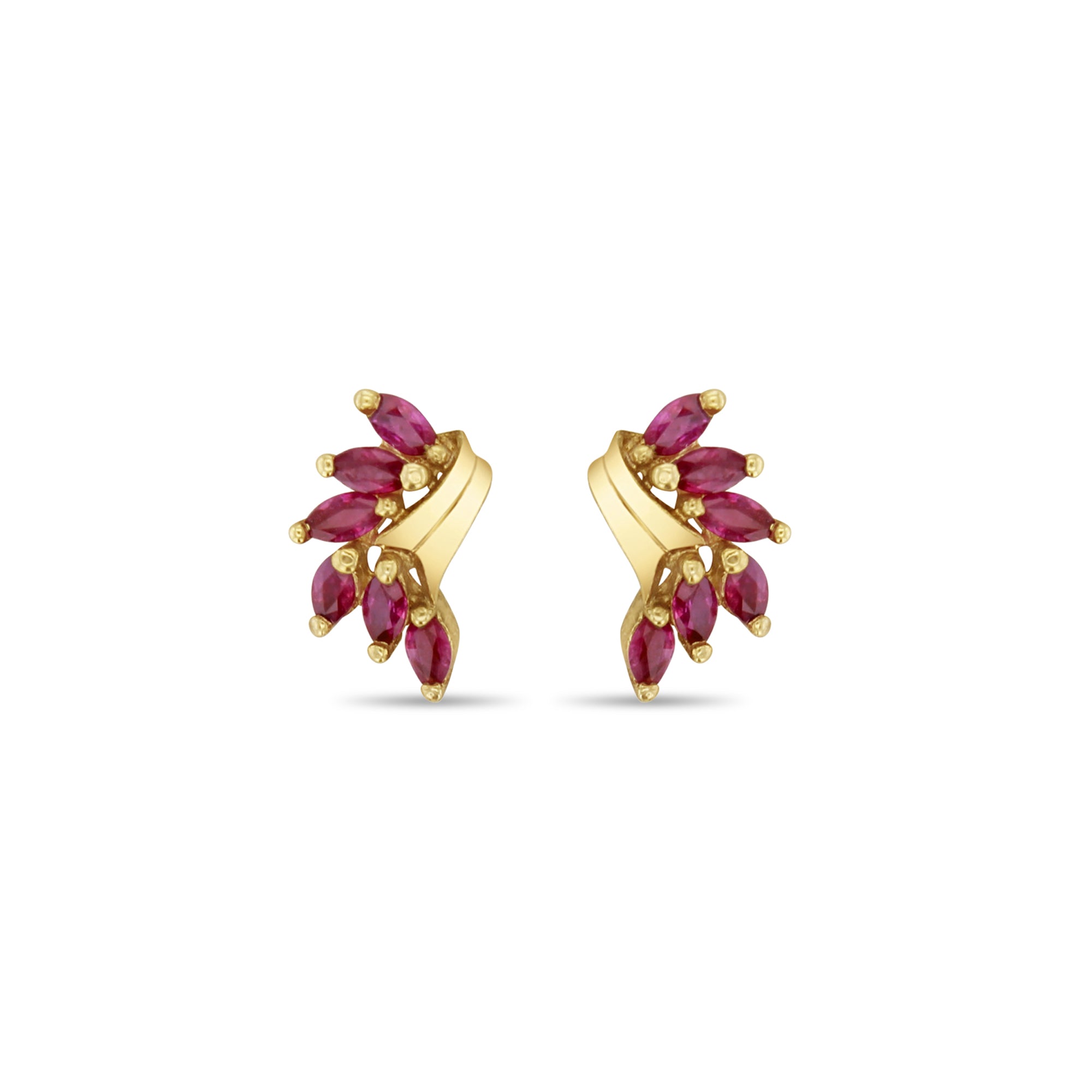 14K Yellow Gold Ruby Marquise Cluster Earrings for Women - Elegant Dangle Earrings for Parties, Weddings & Special Occasions