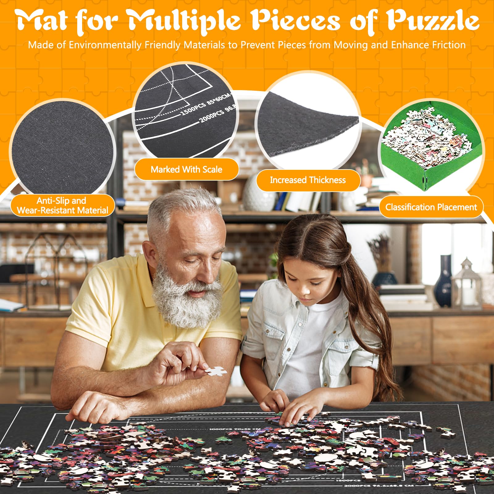 Premium Puzzle Roll Up Mat for 1000-3000 Piece Puzzles - Non-Slip Felt Puzzle Storage Mat with 6 Sorting Trays - Portable & Foldable Puzzle Saver - Perfect for Home, Travel & Puzzle Enthusiasts (Gray)