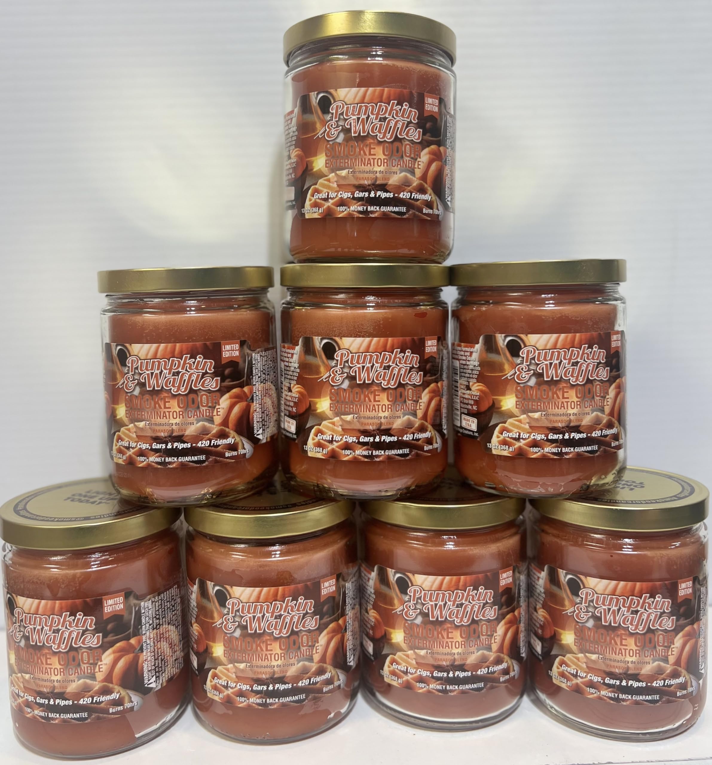 Smoke Odor Eliminator Candle - 13 oz Pumpkin & Waffles Scented Jar Candle (Set of 8) | Home Air Freshener for Kitchen, Living Room & Bathroom