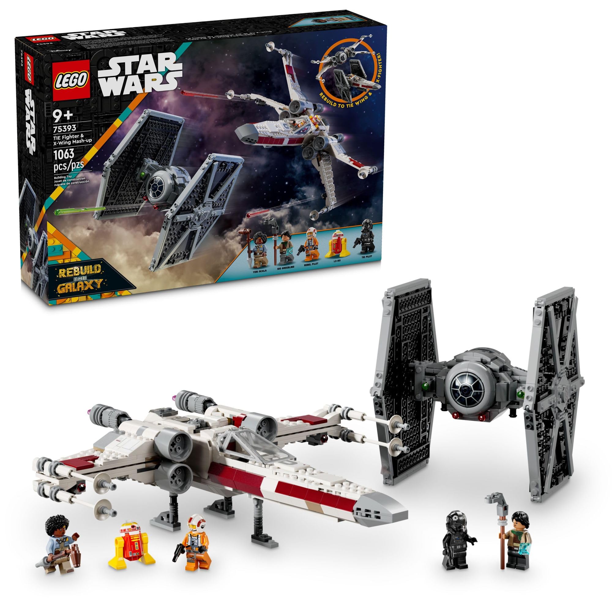 LEGO Star Wars TIE Fighter & X-Wing Mash-Up Building Kit 75393 | Creative Construction Toy for Kids Ages 9+ | Perfect for Star Wars Fans, Birthday Gifts & Collectors | Display Model or Space Battle Pretend Play