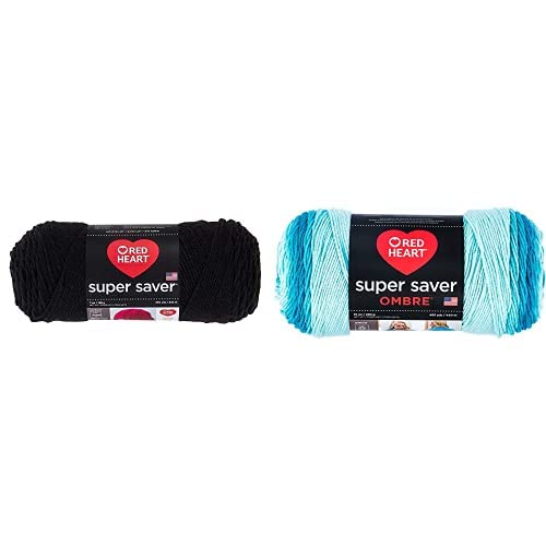 Red Heart Super Saver Yarn Bundle - 10 oz Black & Teal Ombre Yarn for Knitting, Crochet, and DIY Crafts | Perfect for Scarves, Blankets, and Home Decor Projects