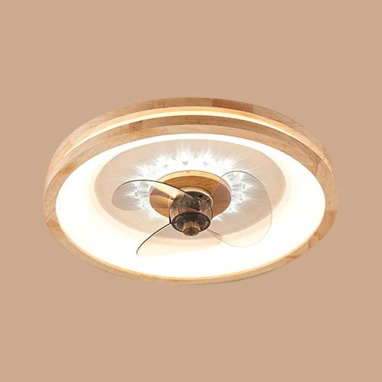 Modern Round Border Wooden Ceiling Fan with LED Light - Energy Efficient Indoor Cooling for Living Room, Bedroom & Office
