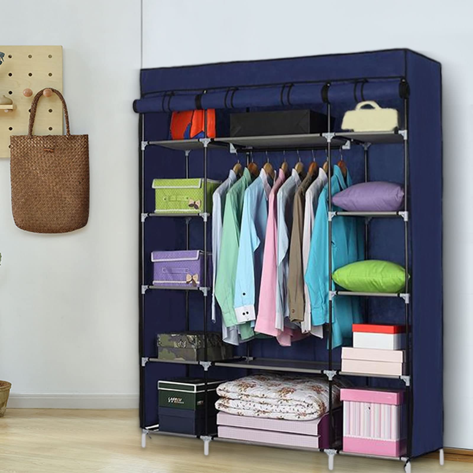 BNSPLY 67 Inch Portable Wardrobe Closet - Non-Woven Fabric Storage Organizer for Clothes, 52