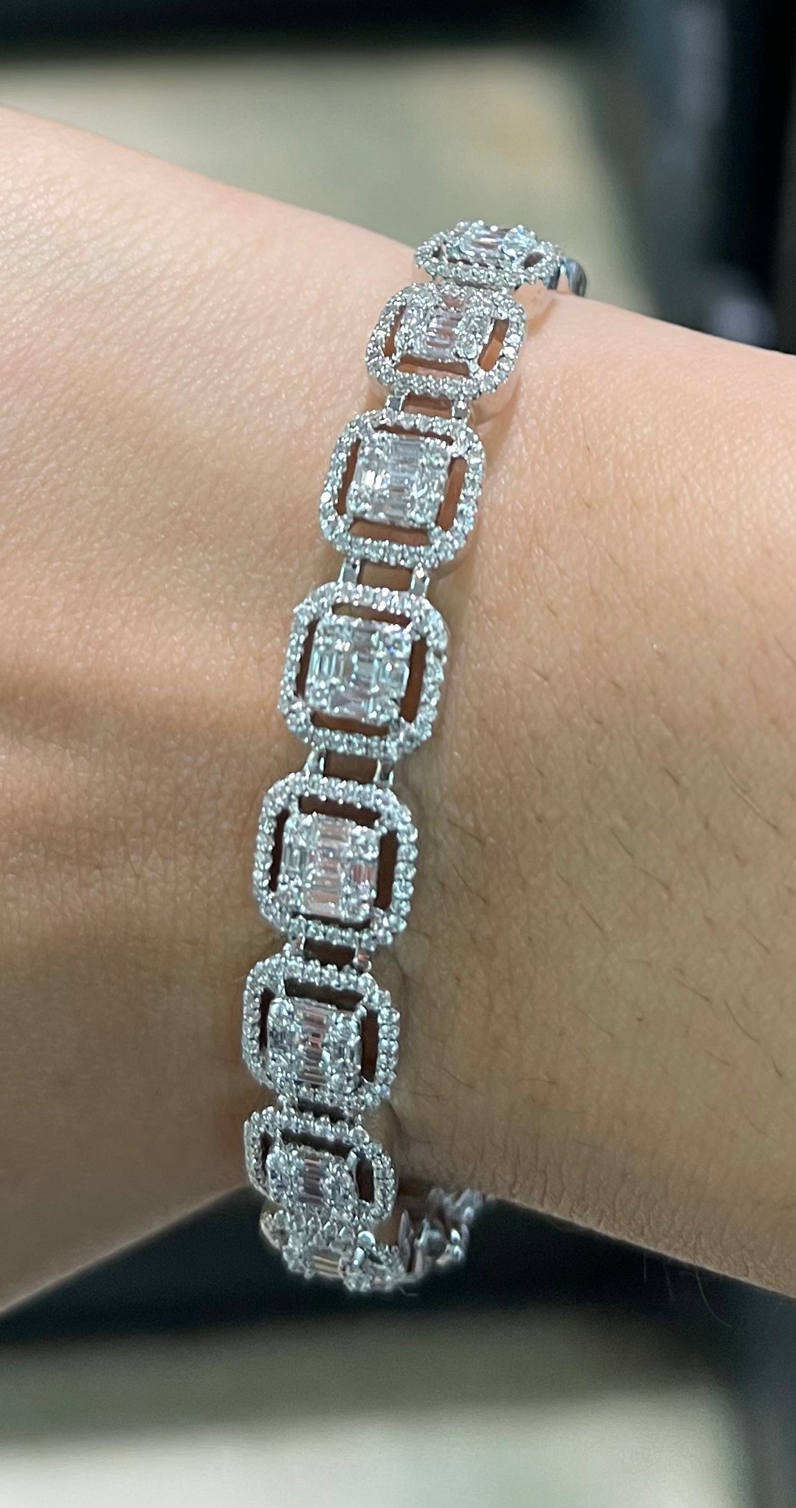 Exquisite Step Cut Diamond Bangle - 14K Gold Women's Tennis Bracelet for Wedding, Anniversary & Special Occasions | Elegant Jewelry Gift for Her