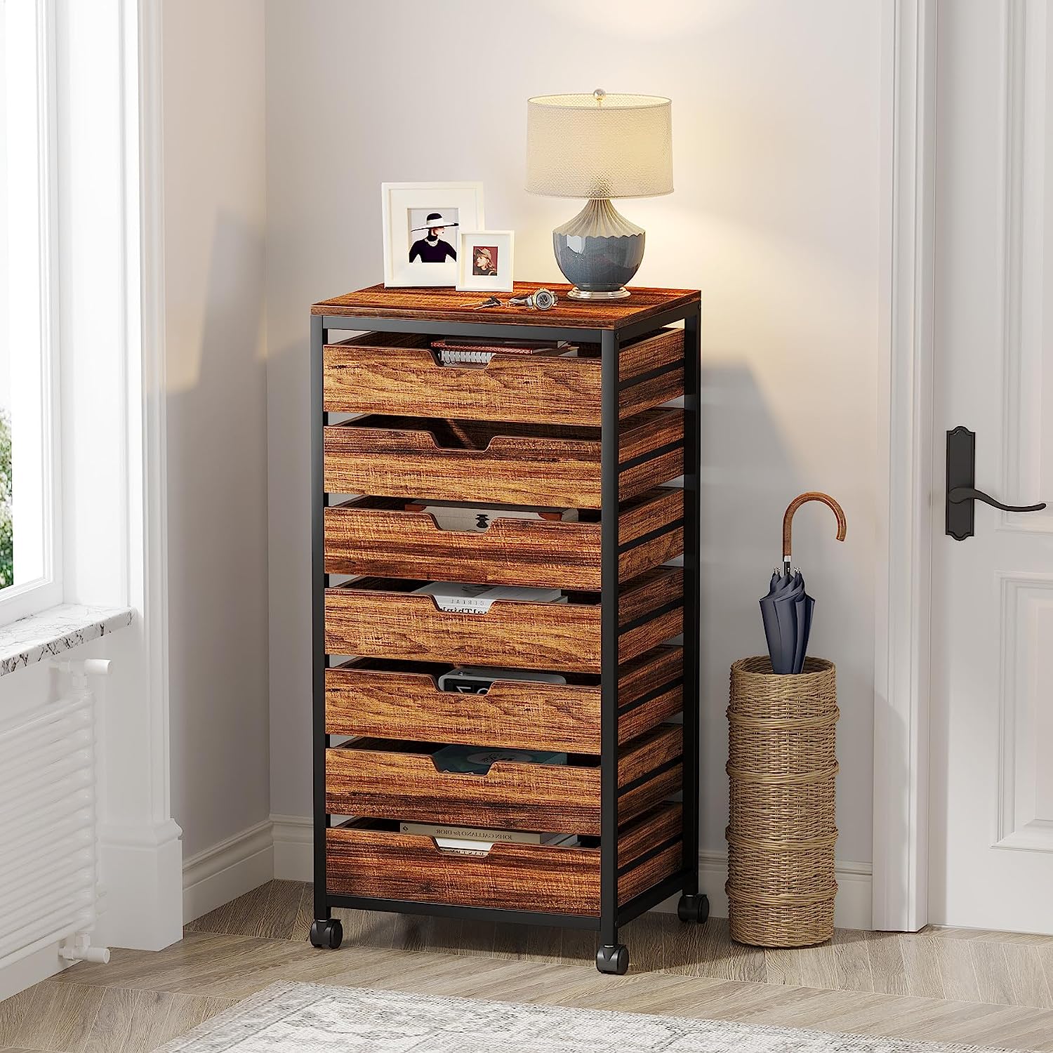 5/7 Drawer Wooden Storage Dresser Cabinet with Wheels - Perfect for Bedroom, Living Room & Office Organization