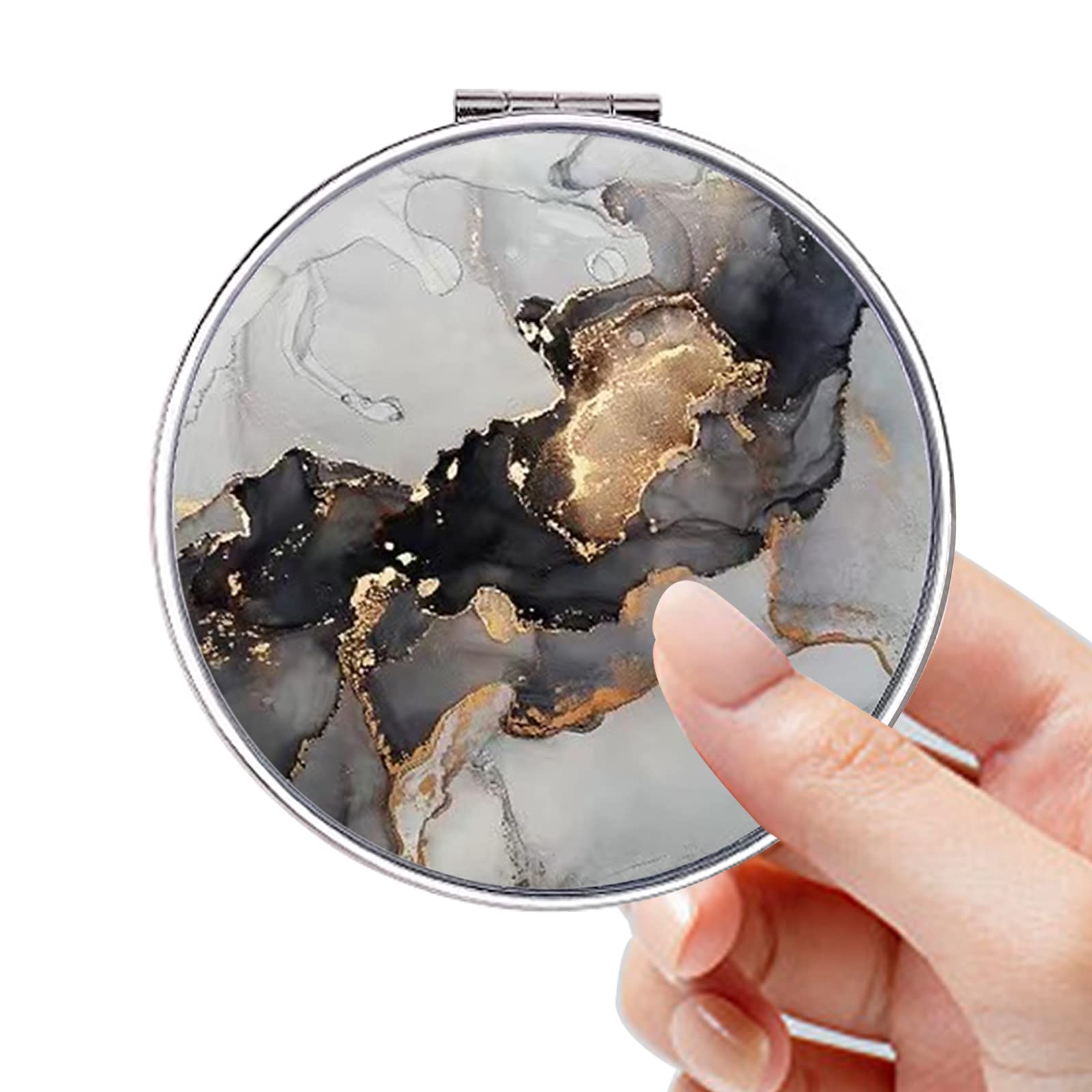 Acedada Portable Folding Compact Mirror for Women - Double-Sided 1x/2x Magnifying Travel Makeup Mirror, Perfect for Purse, Handbag & On-the-Go Touch Ups - Ideal Gift for Women & Girls (Black Gilt) - Great for Travel, Home Makeup & Quick Beauty Fixes
