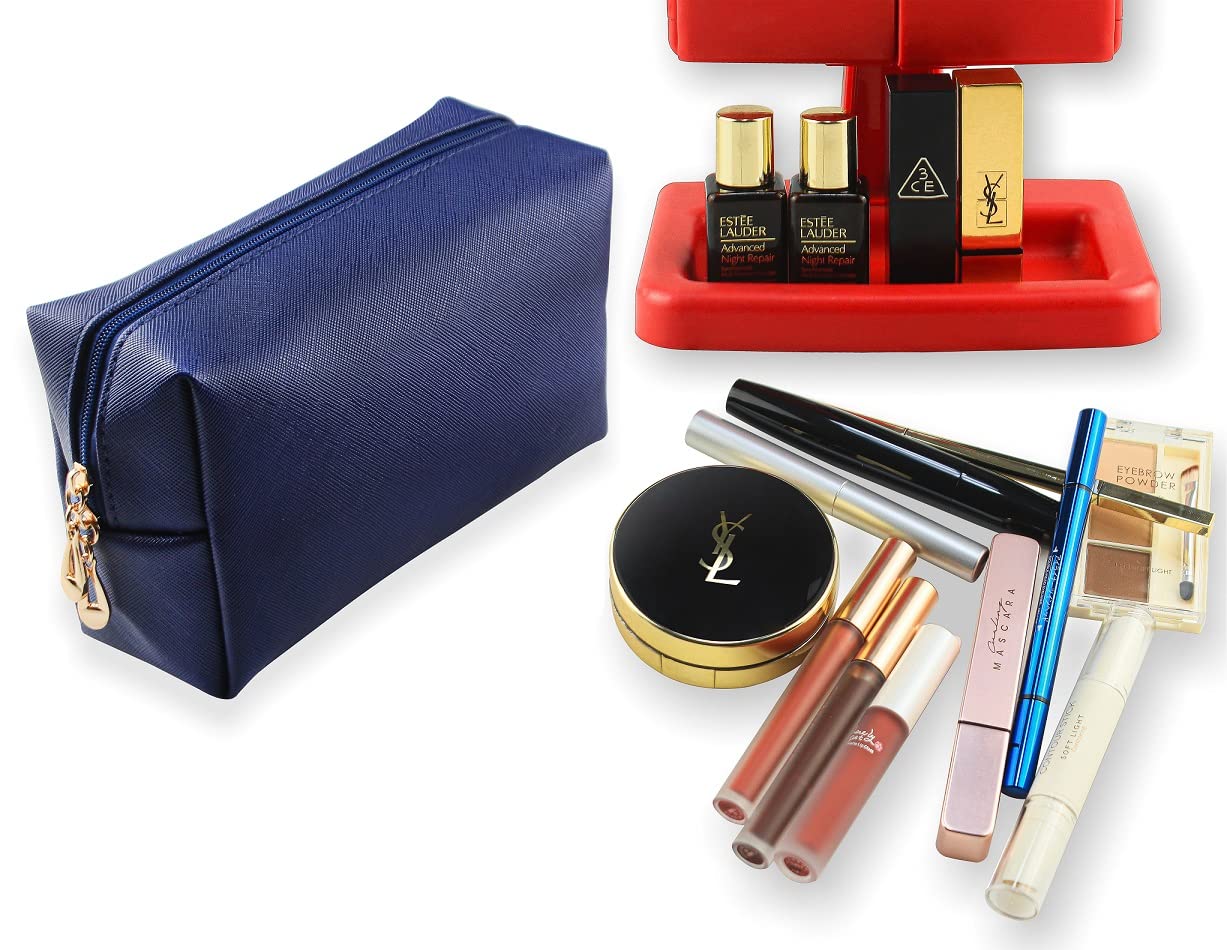 Waterproof Travel Makeup Bag for Women - Portable Cosmetic Pouch & Toiletry Organizer (Navy Blue) - Perfect for Vacation, Gym, and Daily Essentials Storage