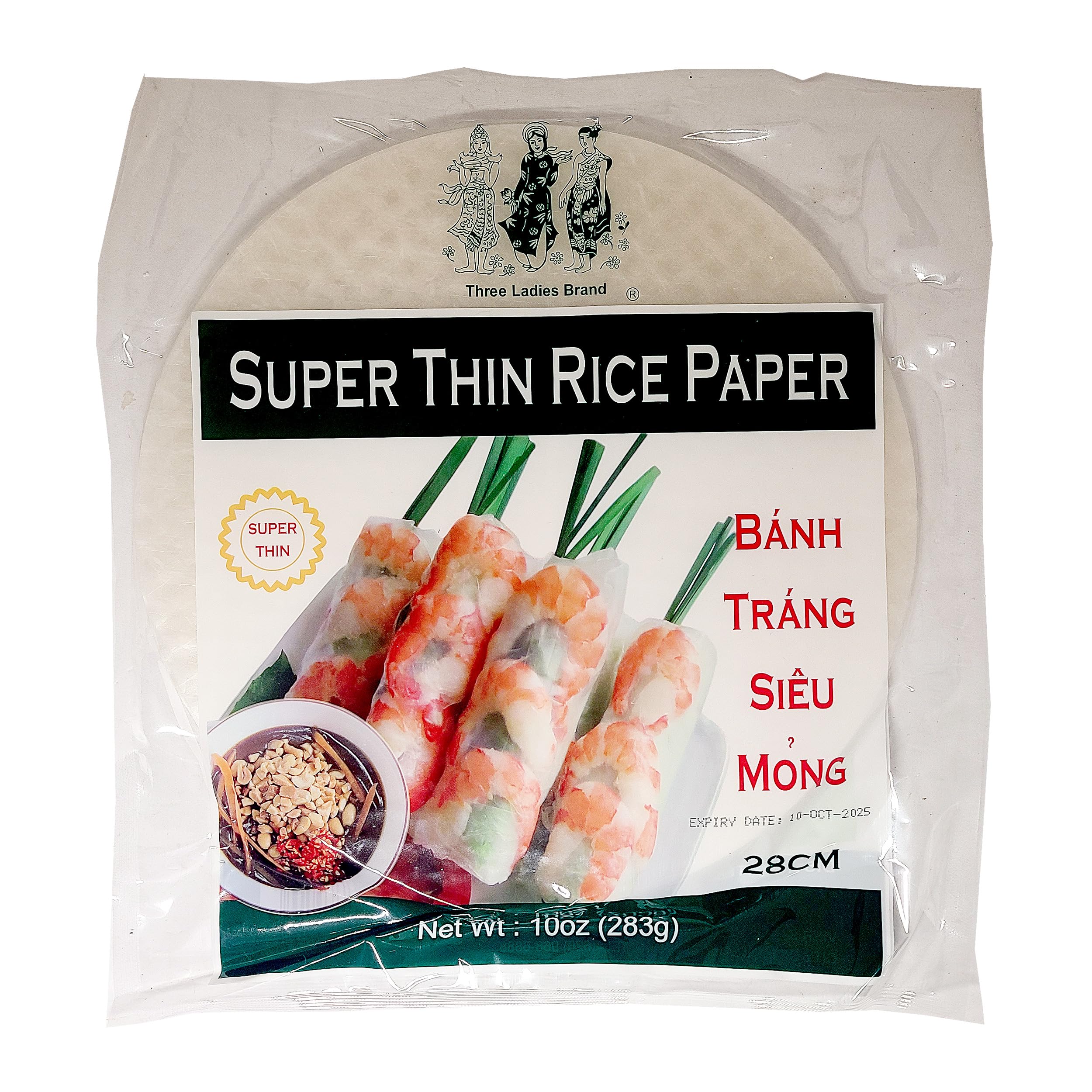 Premium Spring Roll Rice Paper Wrappers - Banh Trang (28cm Large Size, 10oz x 2) with Mini Silicone Tongs - 3-Piece Set for Vietnamese Fresh Rolls, Summer Rolls & Healthy Wraps - Perfect for Home Cooking, Meal Prep & Asian Cuisine