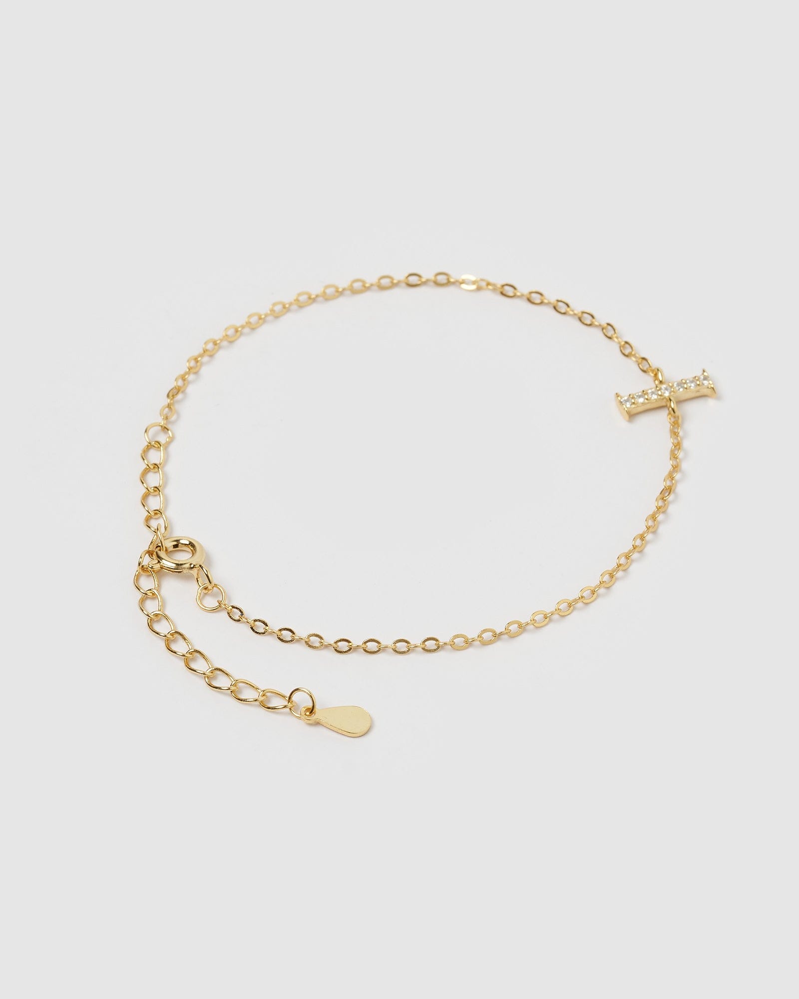 Izoa Crystal Letter I Bracelet in Gold - Elegant Initial Jewelry for Women, Perfect for Gifts, Parties & Everyday Wear