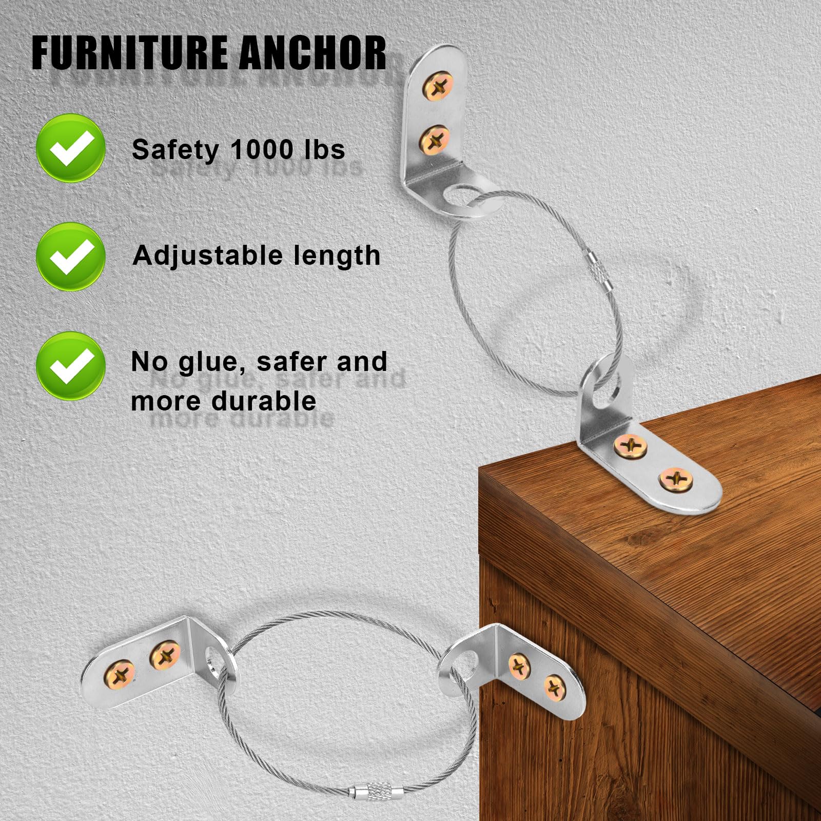Baby Proofing Furniture Anchors - Heavy Duty Metal Anti-Tip Straps & Wall Brackets for Dressers, Cabinets & Bookshelves | Child Safety Device for Earthquake & Furniture Falling Prevention | Perfect for Nursery, Kids Room & Home Safety