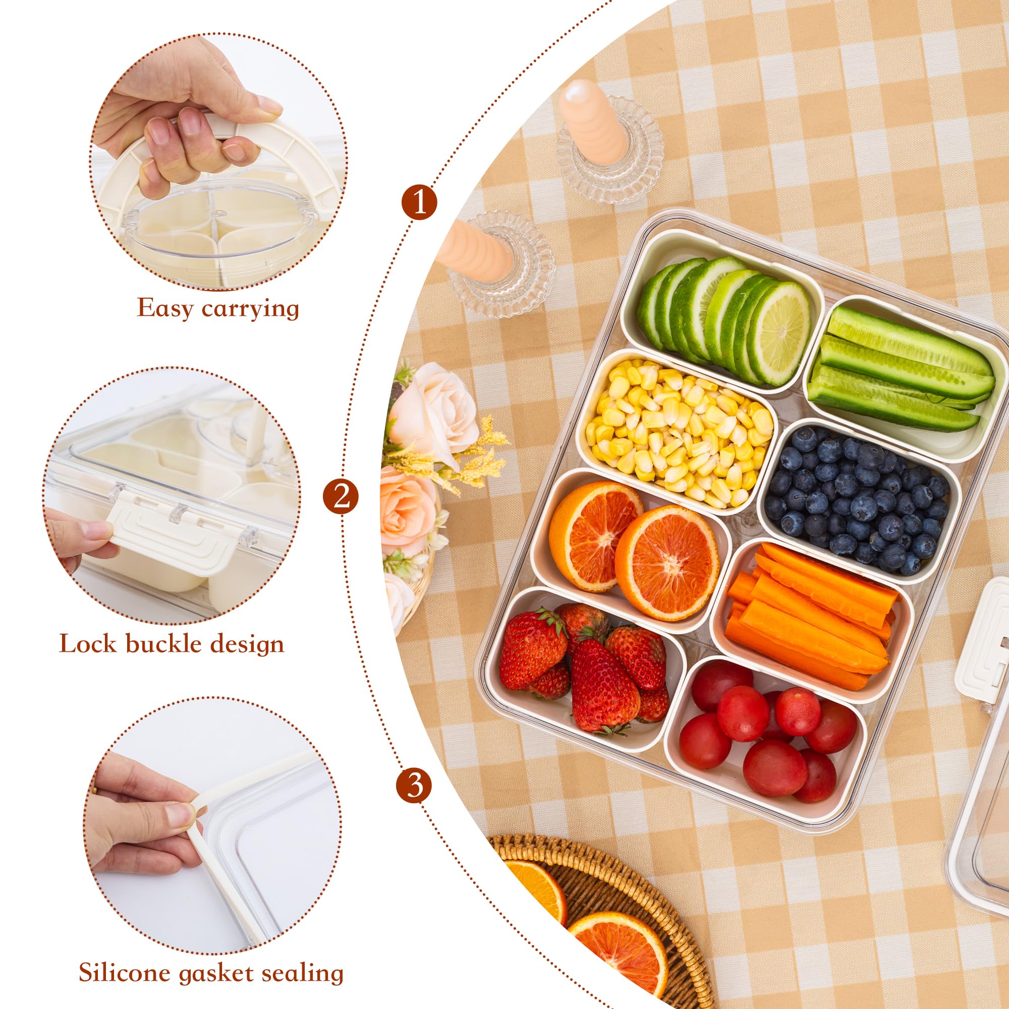 Portable Snackle Box with Lid - Divided Serving Tray for Travel, Picnics & Parties