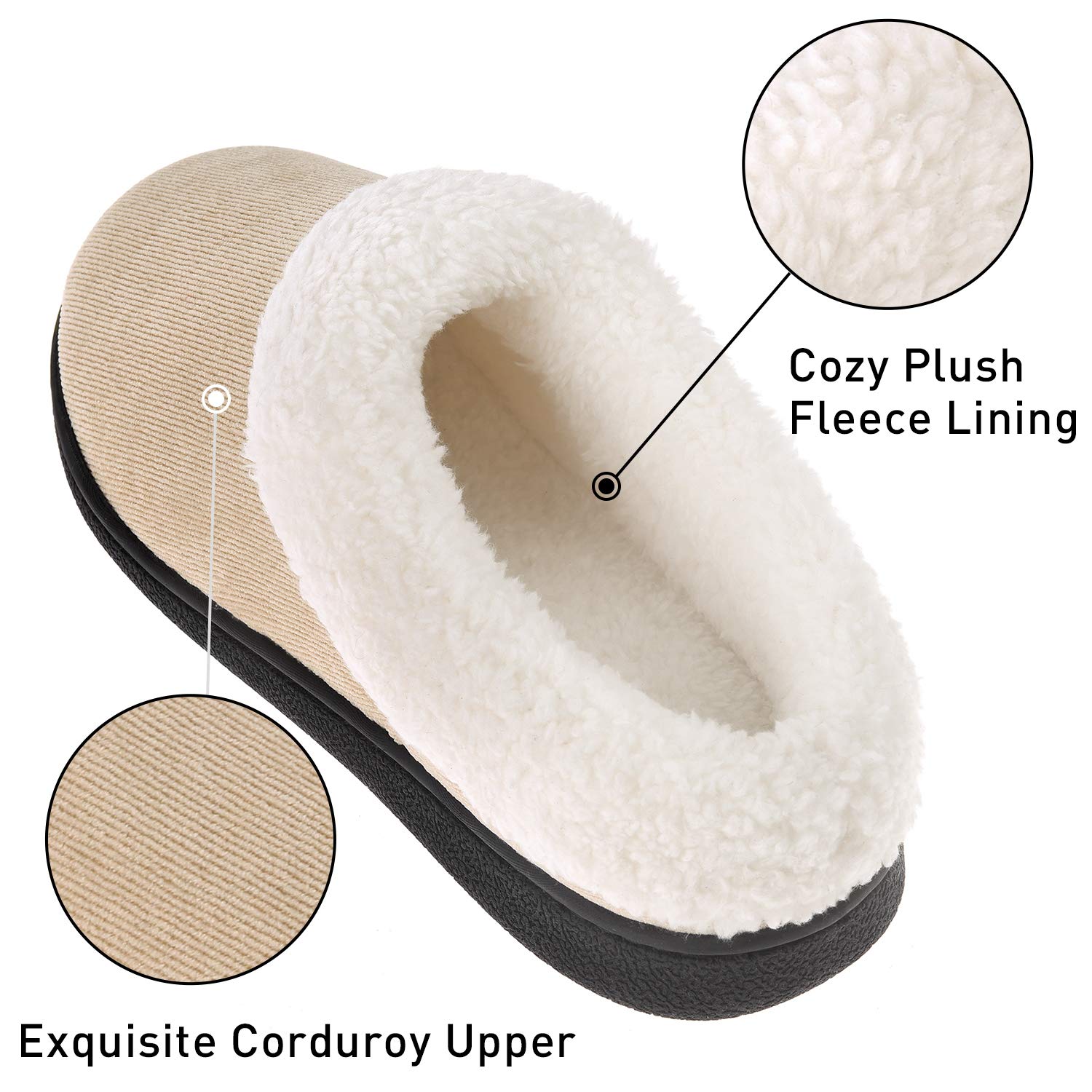 VONMAY Women's Fuzzy House Slippers with Memory Foam & Fleece Collar - Cozy Indoor/Outdoor Slippers for Winter, Home, Office & Travel Comfort