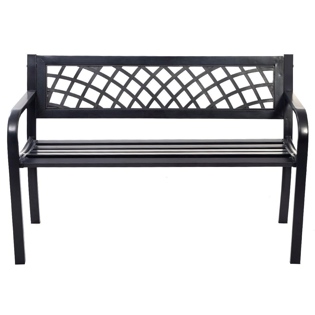 Sturdy Steel Frame Patio Garden Bench - Outdoor Deck & Front Porch Metal Bench - Wrought Iron Patio Furniture for Gardens, Decks & Outdoor Spaces