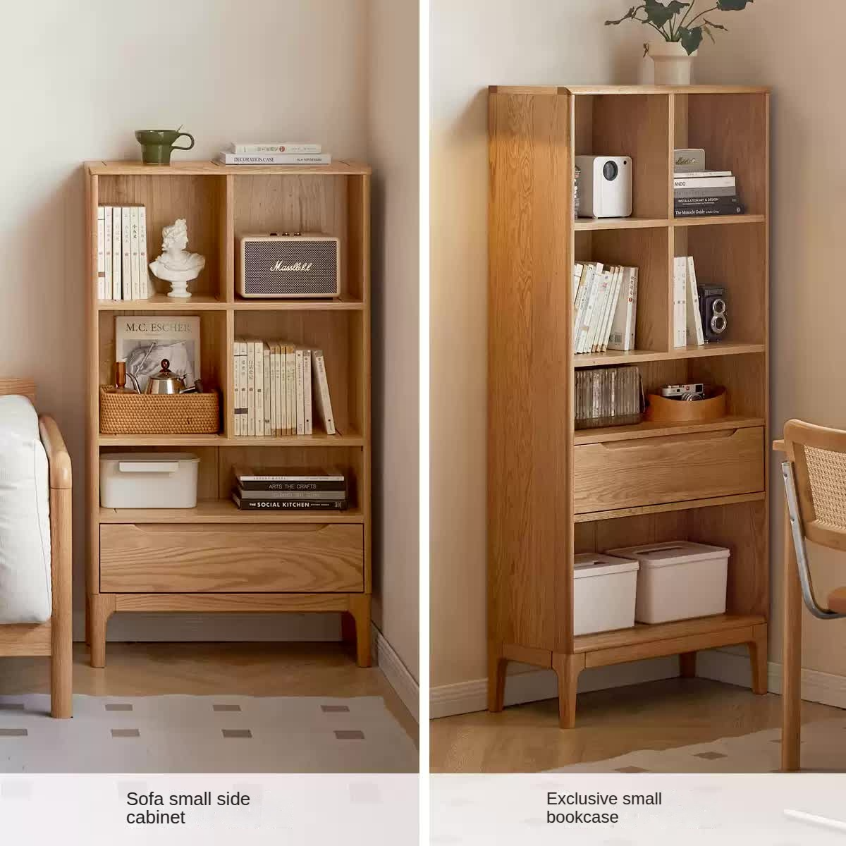 Japanese Style Oak Solid Wood Bookcase - Modern Minimalist Bookshelf for Home, Office & Library - Perfect for Organizing Books, Decor & Storage