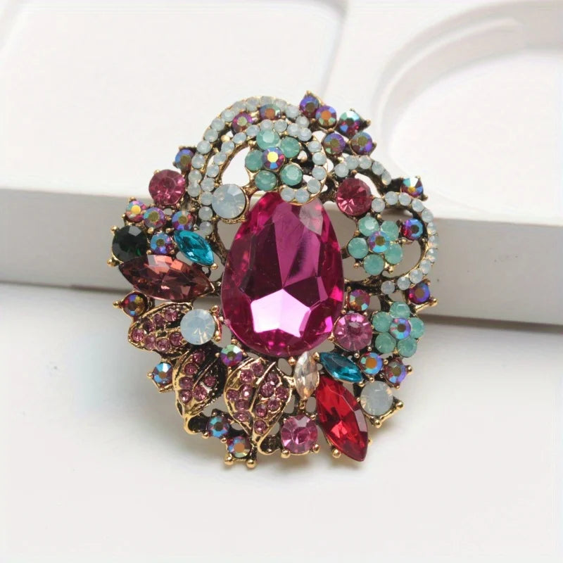 Elegant Vintage Brooch for Women - Gold & Crystal Floral Pin for Blazers, Dresses & Scarves - Perfect for Weddings, Parties & Office Wear