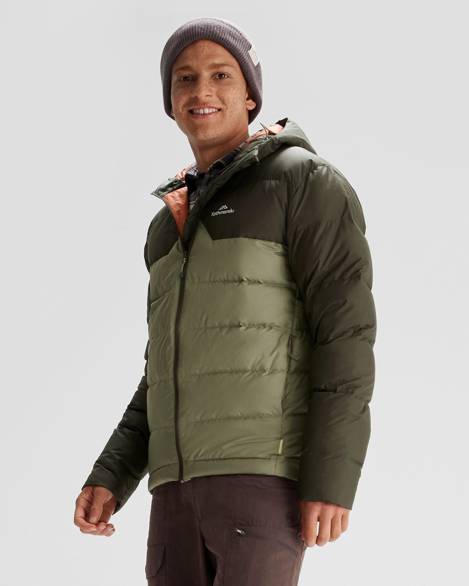 Men's Epiq Hooded Down Jacket - Waterproof Winter Coat for Outdoor Activities (Beech/Dark Moss) - Perfect for Hiking, Camping & Cold Weather Adventures