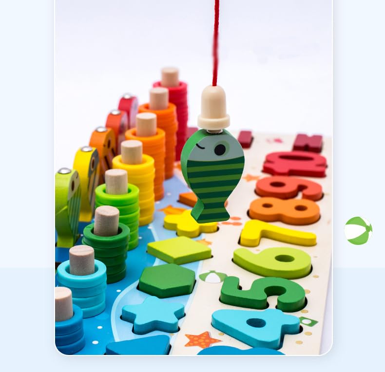 Montessori Wooden Number Puzzle for Toddlers - Shape Sorting & Counting Learning Toys | Preschool Math Games, Magnetic Fishing Activity | Educational Toys for Kids Ages 2-4 | Perfect for Classroom, Homeschool & Early Childhood Development