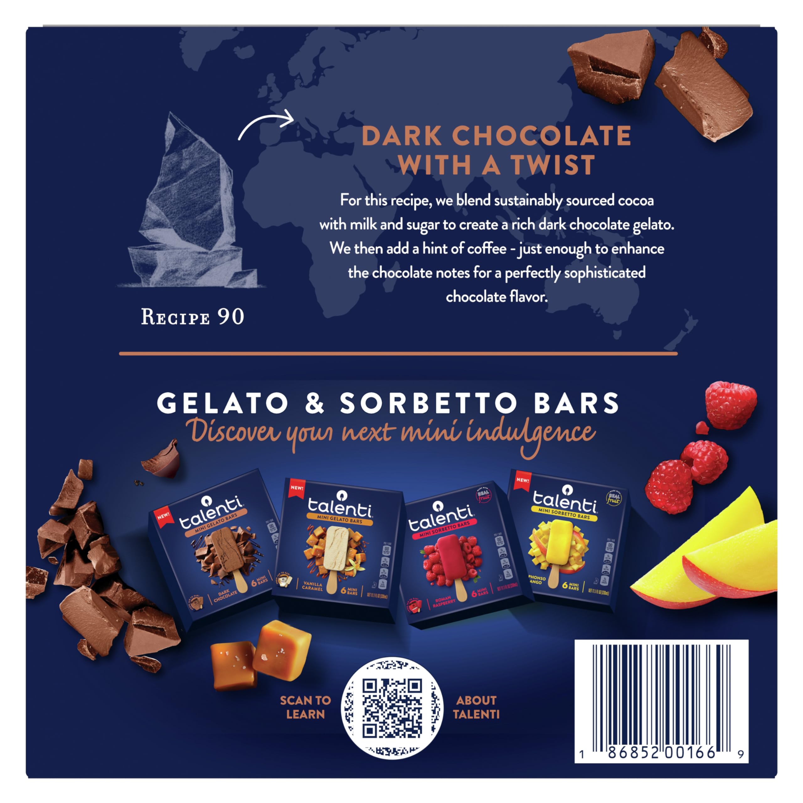 Talenti Mini Gelato Bars - Dark Chocolate (6-Pack) | Low-Calorie Dessert for Parties
