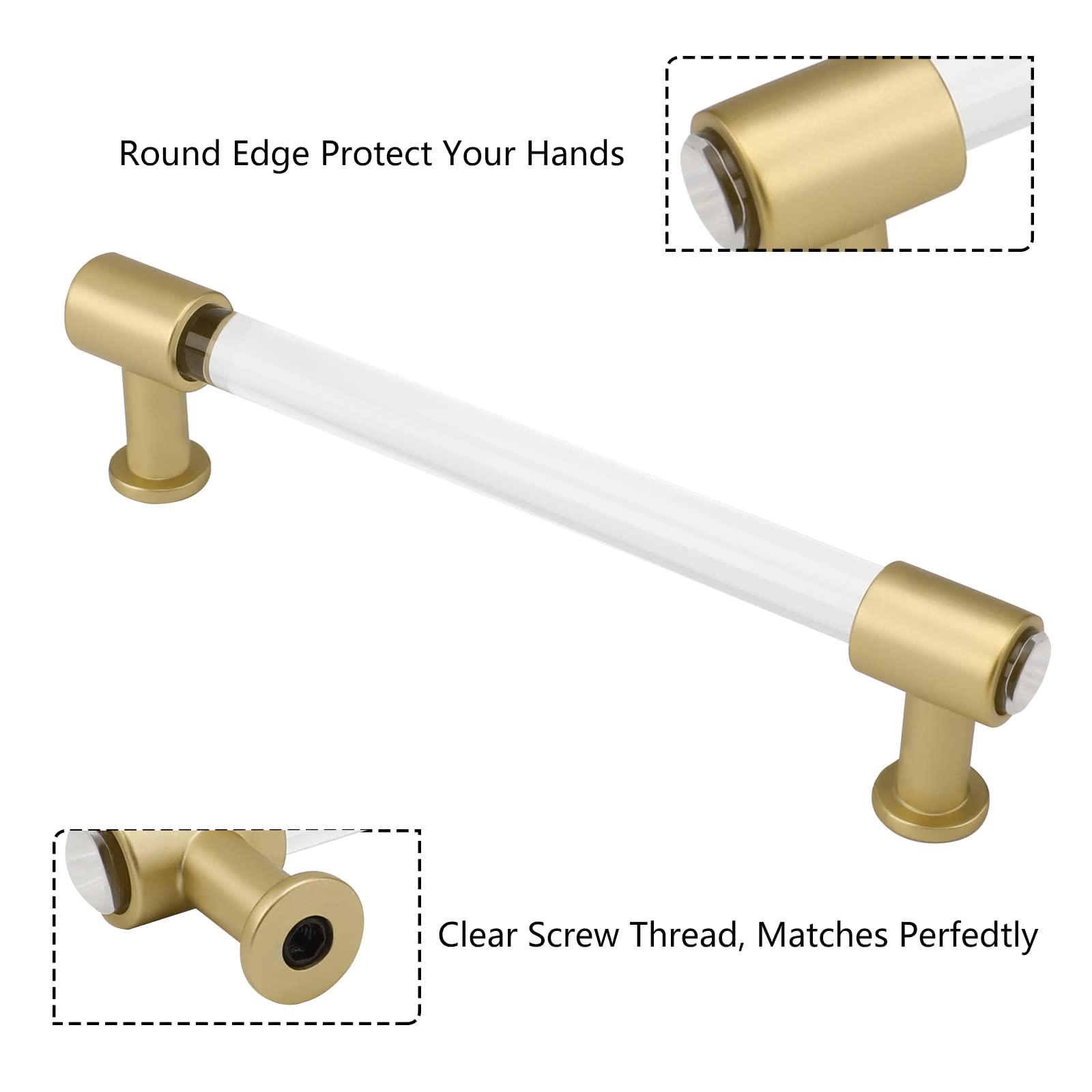 Peaha 25 Pack 5 Inch Gold Cabinet Handles - Clear Acrylic Drawer Pulls with White Hardware for Kitchen & Bathroom Cabinets - Modern Upgrade for Dressers, Vanities, and Furniture (Easy DIY Installation)