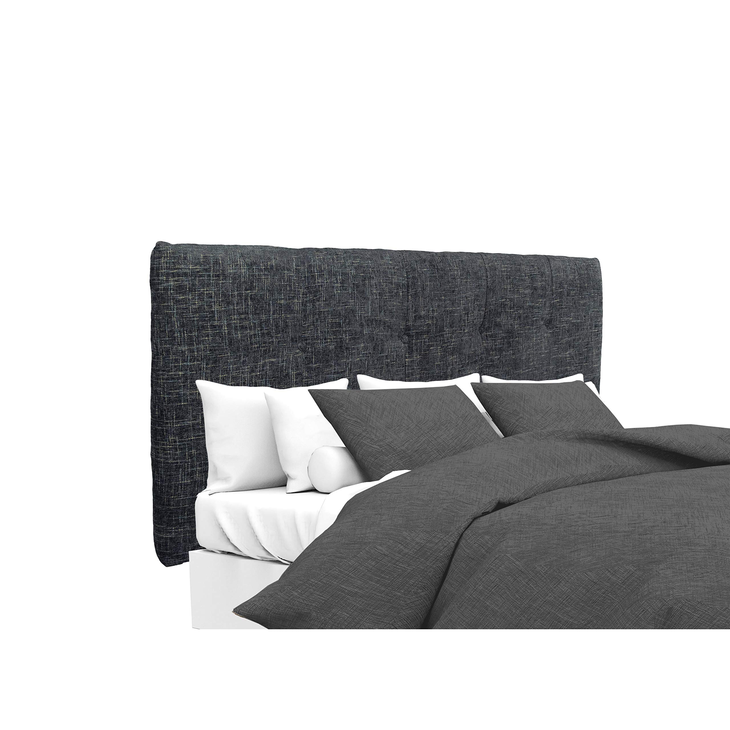 MJL Furniture Ali Collection Atlas Series Upholstered Queen Headboard - Tufted Padded Bed Frame with Nailhead Trim - Modern Bedroom Decor in Midnight Blue, Charcoal & Tan - Perfect for Master Bedrooms, Guest Rooms & Apartment Styling