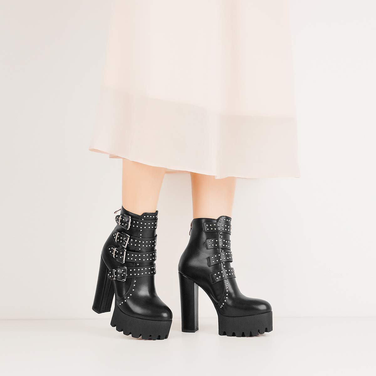 Only Maker Women's Kendra Chunky High Heel Ankle Combat Boots - Stylish & Comfortable Fashion Boots for Women | Perfect for Night Out, Party & Streetwear Outfits